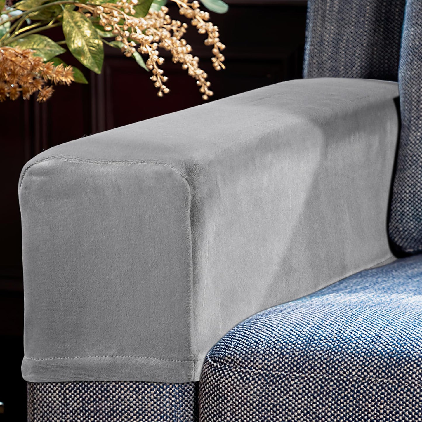 Cabilock 2 Pcs Universal Sofa Armrest Covers Elastic Velvet Slipcovers for Couch and Chair Stretch Furniture Protectors for Living Room and Office 7 X 20 Inches