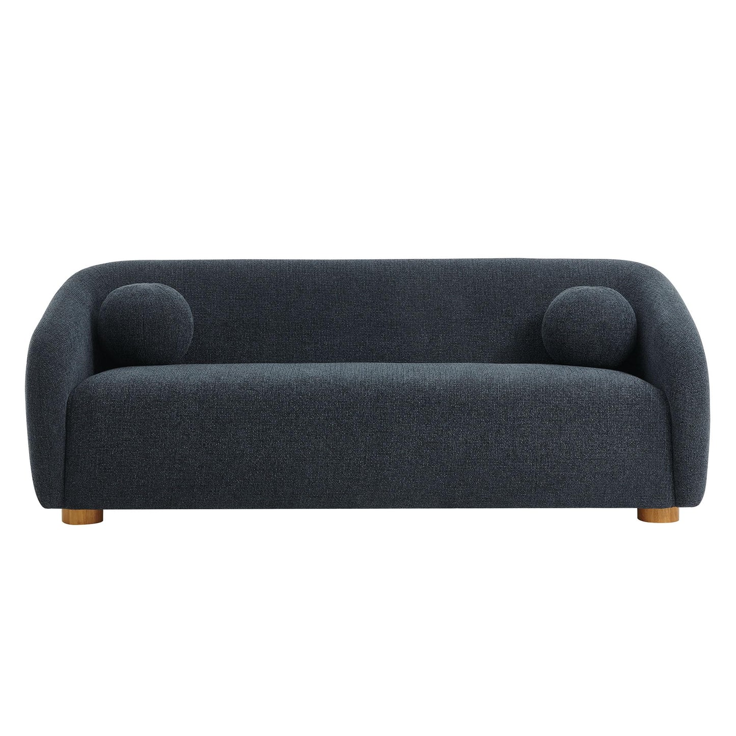 Modway Holland 85 Inch Minimalist Curved Back Sofa in Navy – Chenille Fabric Sofa with Ball Throw Pillows and Wood Feet – Modern 3-Seater Couch for Living Room