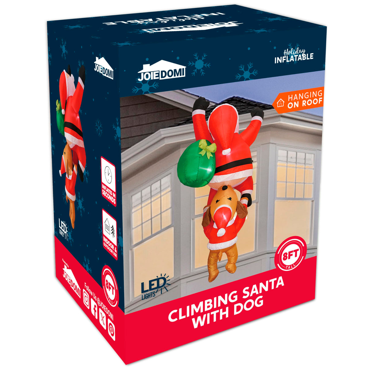 Joiedomi 8 FT Tall Hanging Christmas Inflatables Outdoor Decoration, Blow Up Climbing Santa with Dog, Christmas Blow Up Yard Decorations with Build-in LED for Xmas Party, Garden, Lawn, Roof Decor