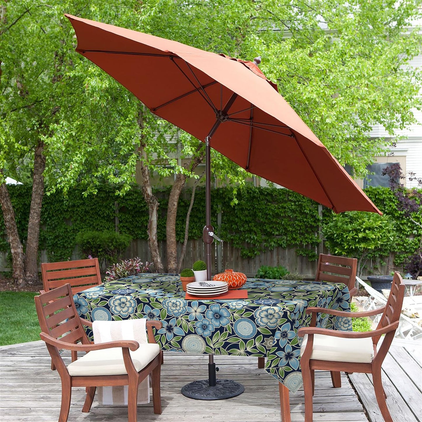 LVTXIII Rectangle Outdoor Tablecloth with Umbrella Hole and Zipper, Water-Repellent 60 x 84 Inch Patio Table Cover for Picnic, Garden, Backyard Dining, Botanical Blues