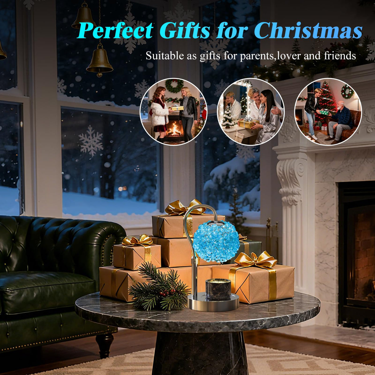 VXUNLIOR Luxury Candle Warmer Lamp with Timer & Dimmable Brightness, Crystal Gemstone Shade & Premium Base - Adjustable Wax Melt Warmer for Home Decor(Blue)