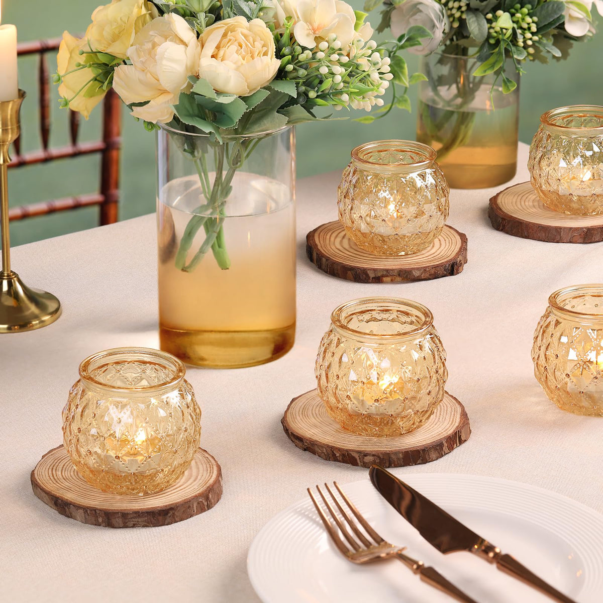 DARJEN Gold Votive Candle Holder Set of 20, Upgraded Size Tea Light Candle Holder Glass for Wedding Table Centerpieces, Elegant Candle Holder for Party, Proposals and Wedding Shower