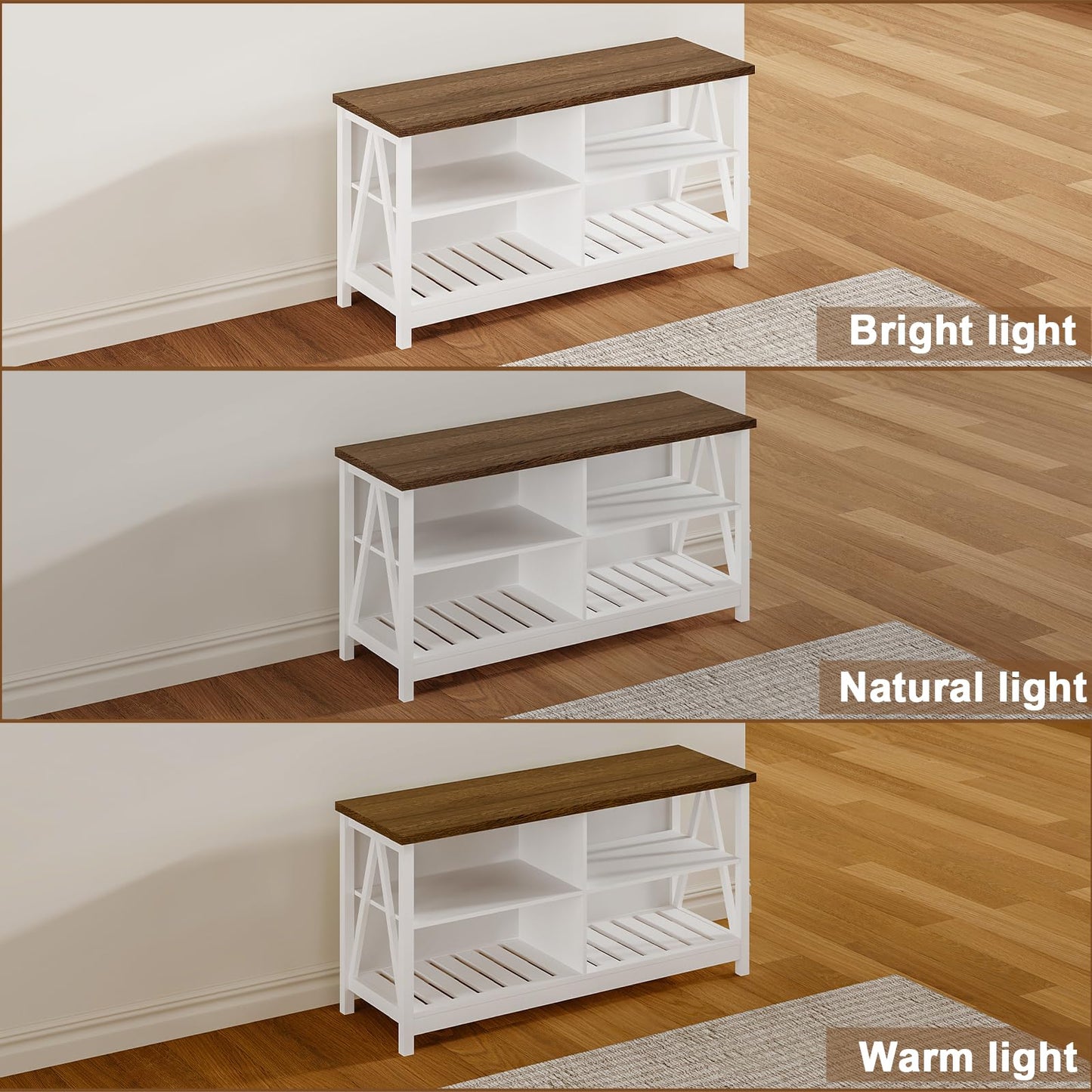 ChooChoo Farmhouse TV Stand for TVs up to 55 Inch, Modern Entertainment Center with 4 Open Shelves & Built-in Cable Holes, Media TV Console for Living Room, Bedroom, White