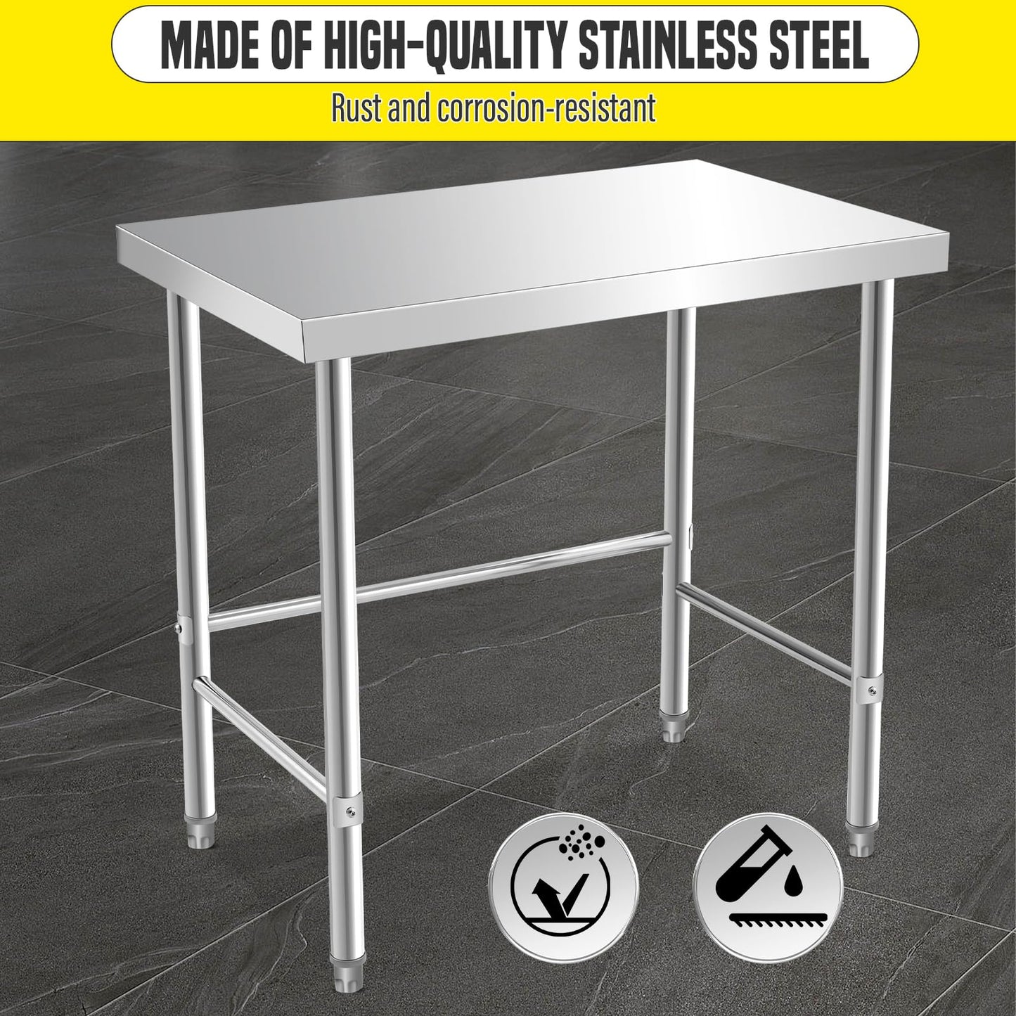 GarveeTech Stainless Steel Table Without Bottom Shelf 36x24 in with Wheels, Commercial Home Kitchen Prep Work Table with Open Base