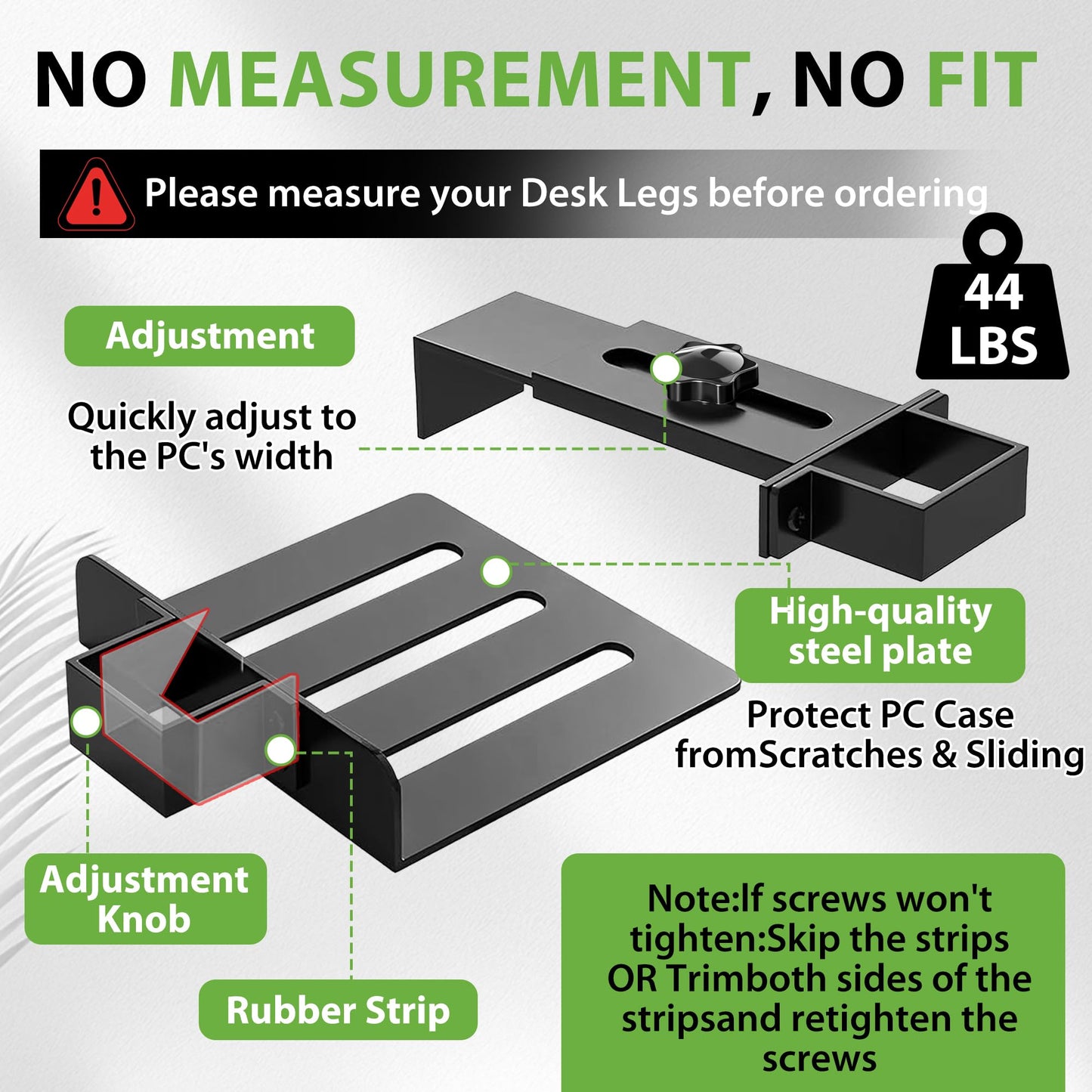 Under Desk PC Mount - No Drilling 44 Lb PC Holder Under Desk, PC Mount for Standing Desk Fits Only 2 9/16''×1 3/4'' Desk Legs, Black