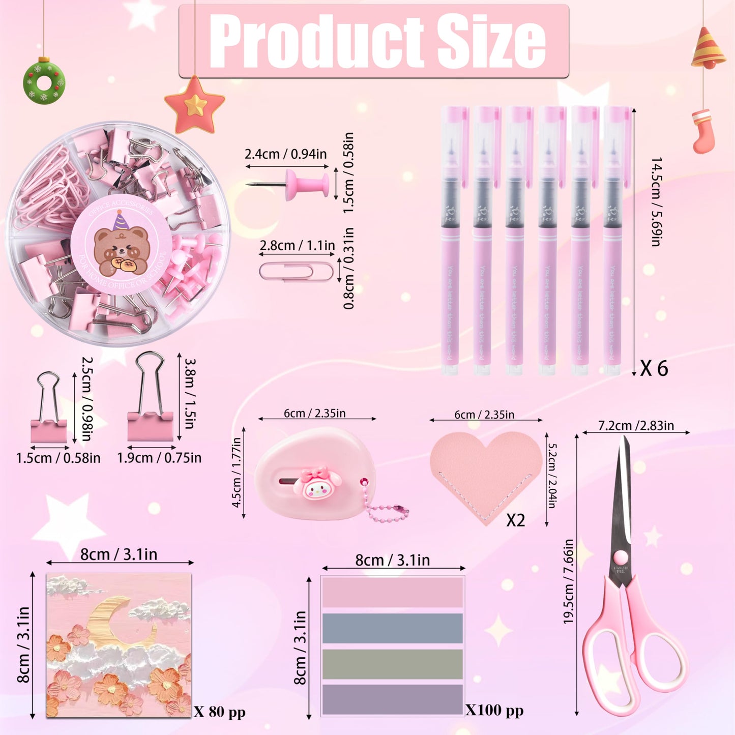 Pink Desk Accessories, 24Pcs Pink Office Supplies and Desk Organizers, with Tape Dispenser, Stapler, Staple Remover, Ect, Gift Box Packaging