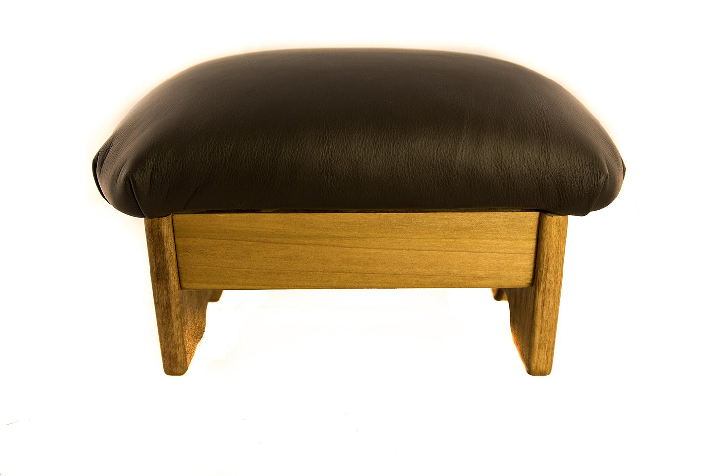 KR Ideas Padded Foot Stool: Dark Chocolate Truffle Leather (Made in The USA) (9" Tall - Maple Stain)