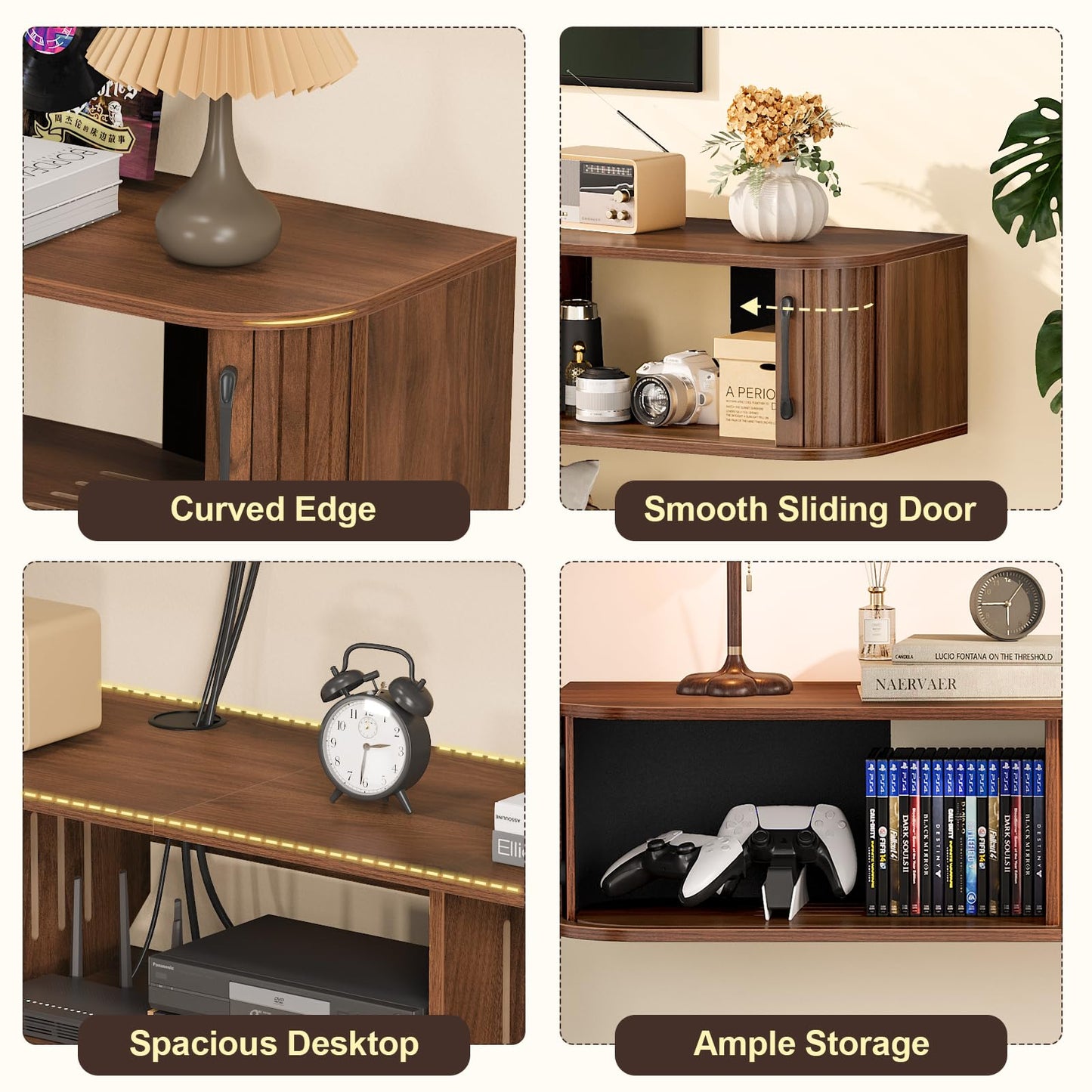 Snughome 55" Floating TV Stand for TVs up to 65", Fluted Floating Entertainment Center with Sliding Door, Wall Mounted TV Shelf, Mid-Century Modern TV Console for Living Room, Bedroom