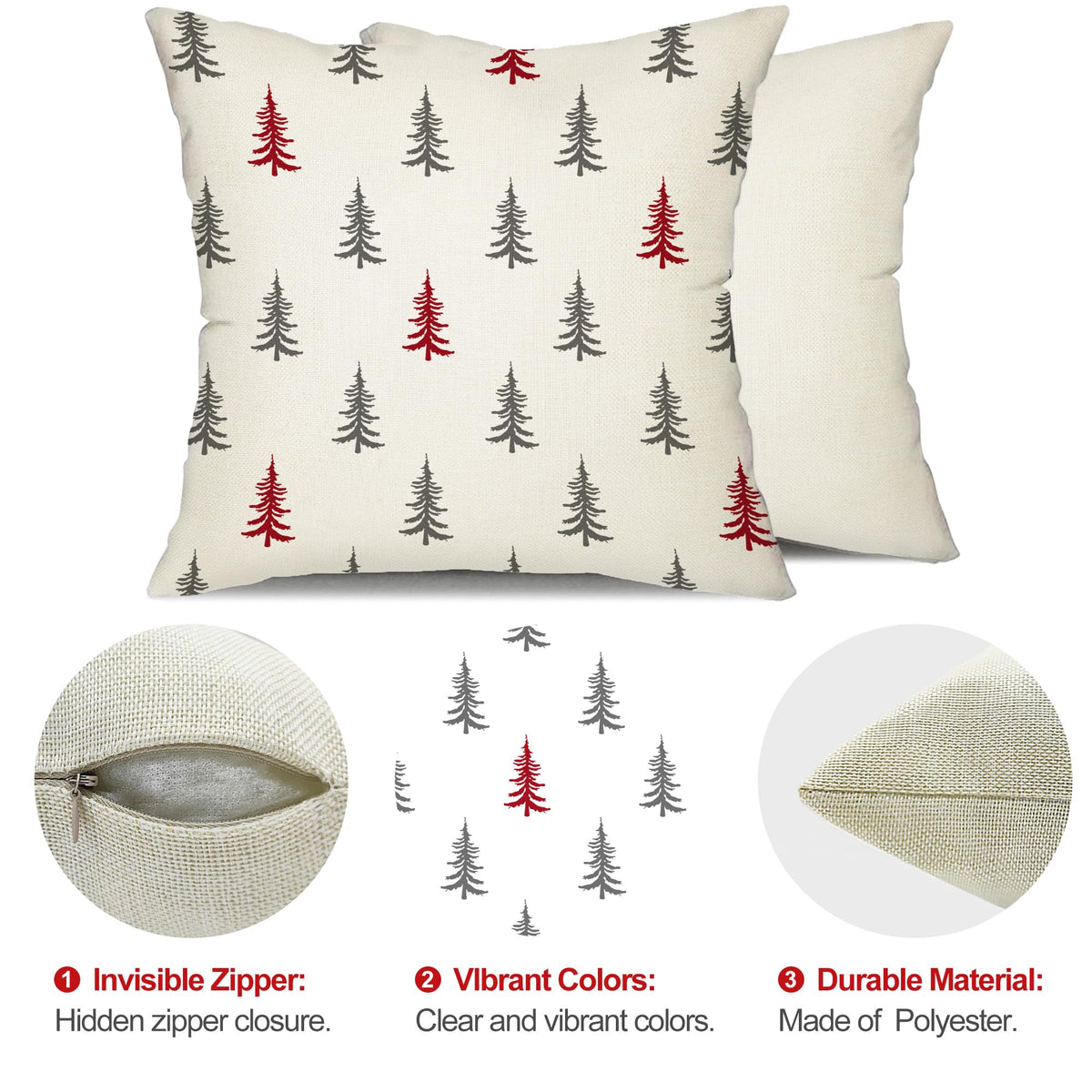DFXSZ Christmas Pillow Covers 18x18 inch Set of 2 Christmas Tree Decorative White Throw Pillow Covers Winter Famliy Decoration for Home Couch TH-30G18