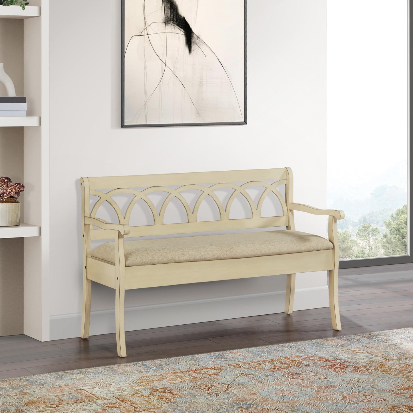 OSP Home Furnishings Coventry Solid Wood and Veneer Storage Bench, Antique White