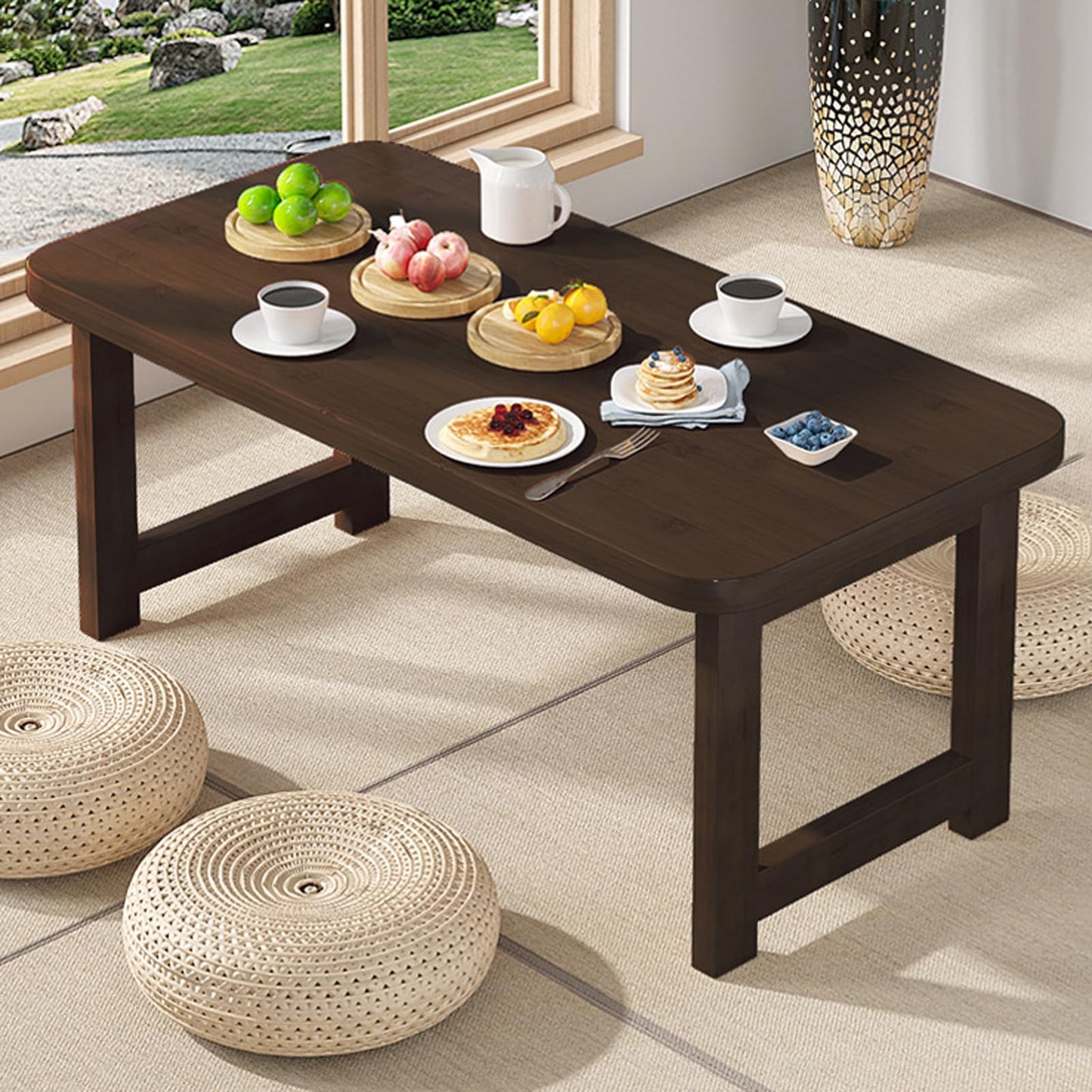 Japanese Bamboo Coffee Table - Low Rectangular Design, No Assembly Required, Sturdy Wood, Ideal for Home Office, Living Room, Bedroom, Zen Style Furniture