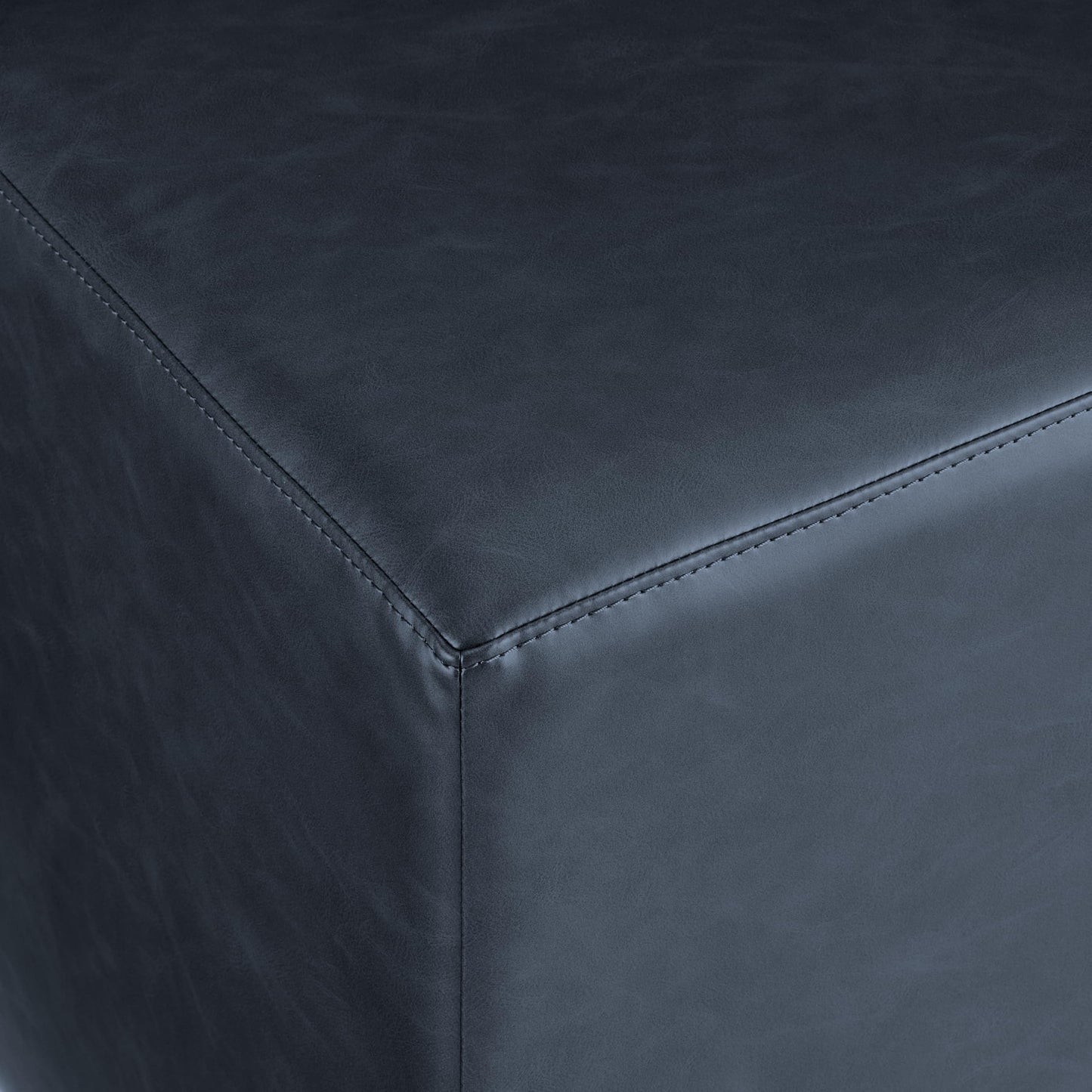 Studio Living® 18” Warren Ottoman Square Faux Leather Bench, Stationary Ottomans, Backless Chair, Footrest for Living Room, Footstool Office, Bedroom, Padded Seat, Navy Blue