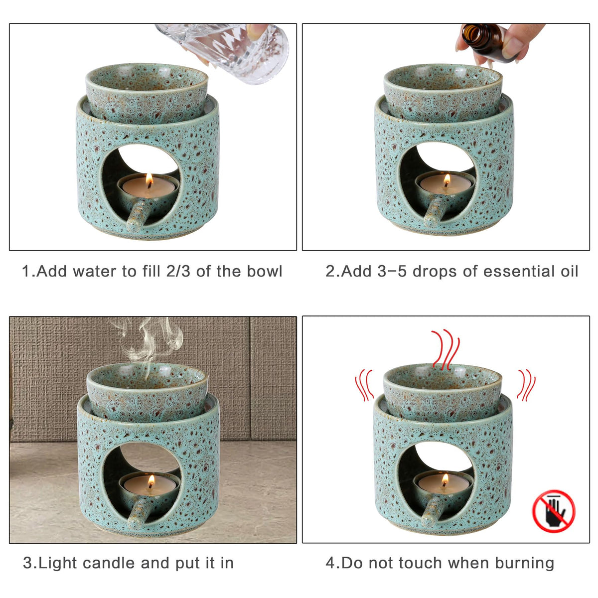 Auxmeware - Essential Oil Burner for Scented Oil, Oil Warmer, Tealight Wax Melt Warmer, Candle Diffuser, Tea Light Holder, Green
