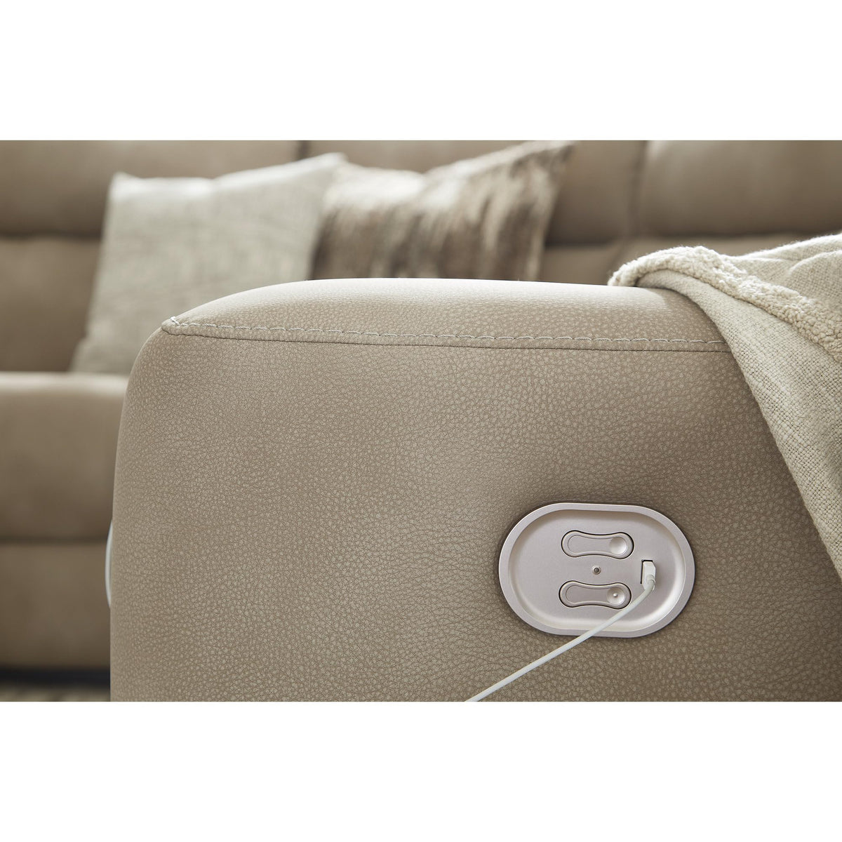 Signature Design by Ashley Next-Gen DuraPella Modern Water Repellent Faux Leather Right-Arm Facing 4-Piece Power Reclining Sectional with Armrest and USB Port, Light Brown