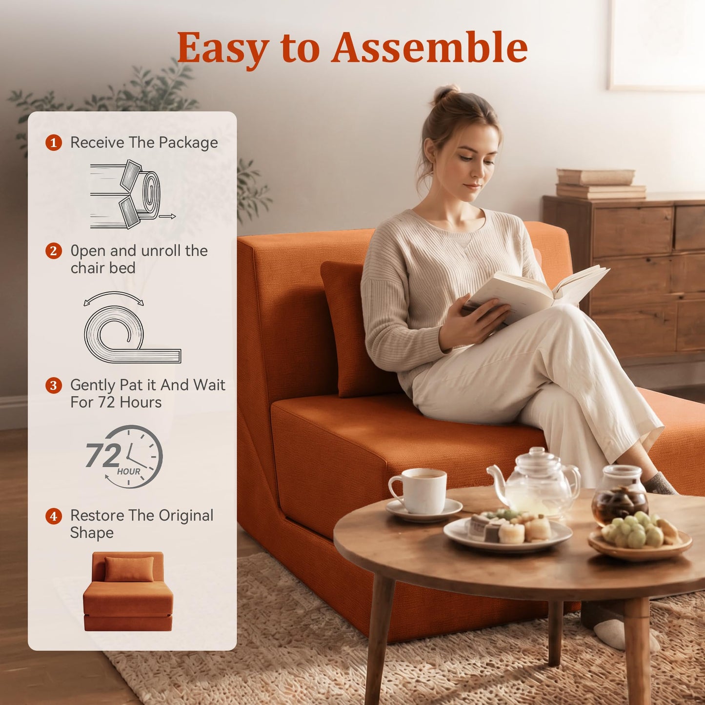 KAPEETOO Fold Out Chair Bed, Folding Sofa Bed, 3 in 1 Convertible Sleeper Chair Bed for Nap, Transformable Sofa Bed for Apartment,Dormitory,Bedroom