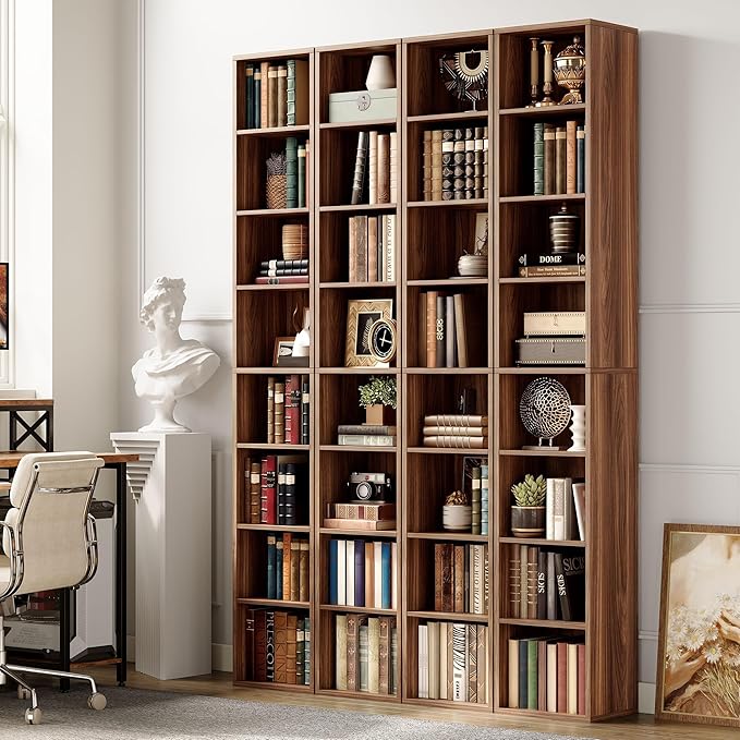 IRONCK Tall Narrow Bookshelf 8 Tiers 71in Set of 2, Compact Corner Bookcase