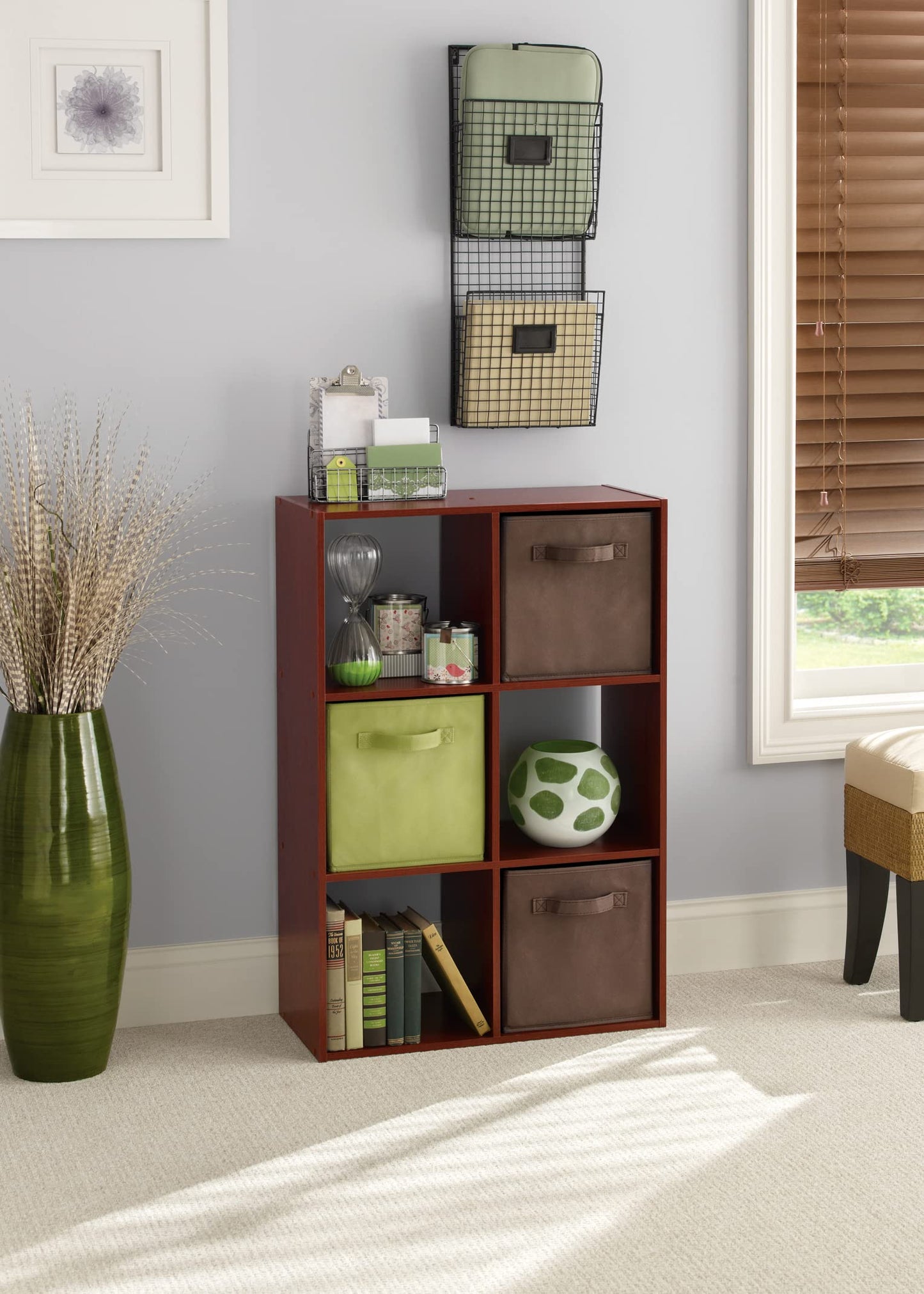 ClosetMaid Cubeicals 6 Cube Storage Shelf Organizer Bookshelf, Stackable, Vertical Or Horizontal, Easy Assembly, Wood, Dark Cherry Finish