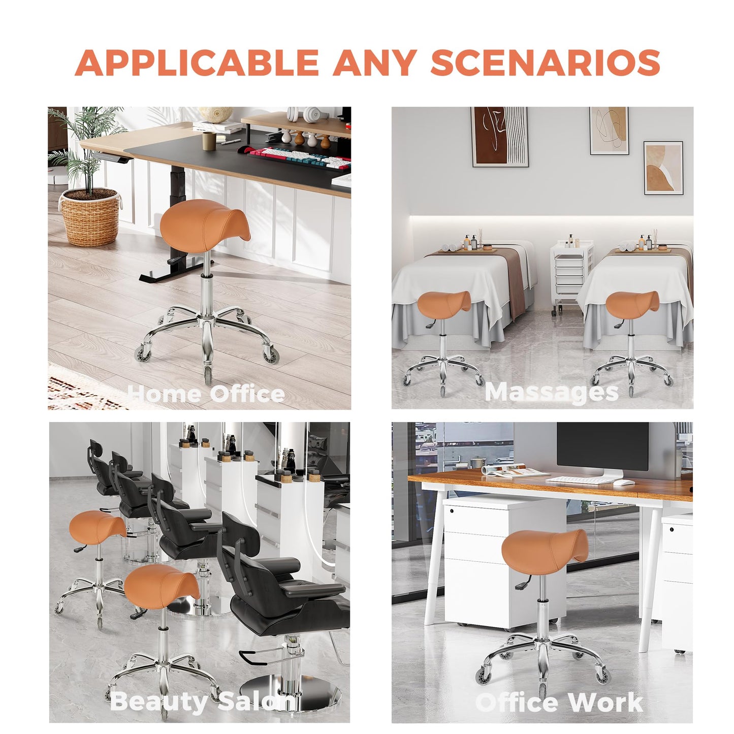 BEWISHOME Saddle Stool with Wheels, Ergonomic Contoured Seat, Thick Cushioned PU Leather Swivel Saddle Chair with Adjustable Height for All-Day Comfort, for Salon, Clinic, Studio and OfficeBMD01Z