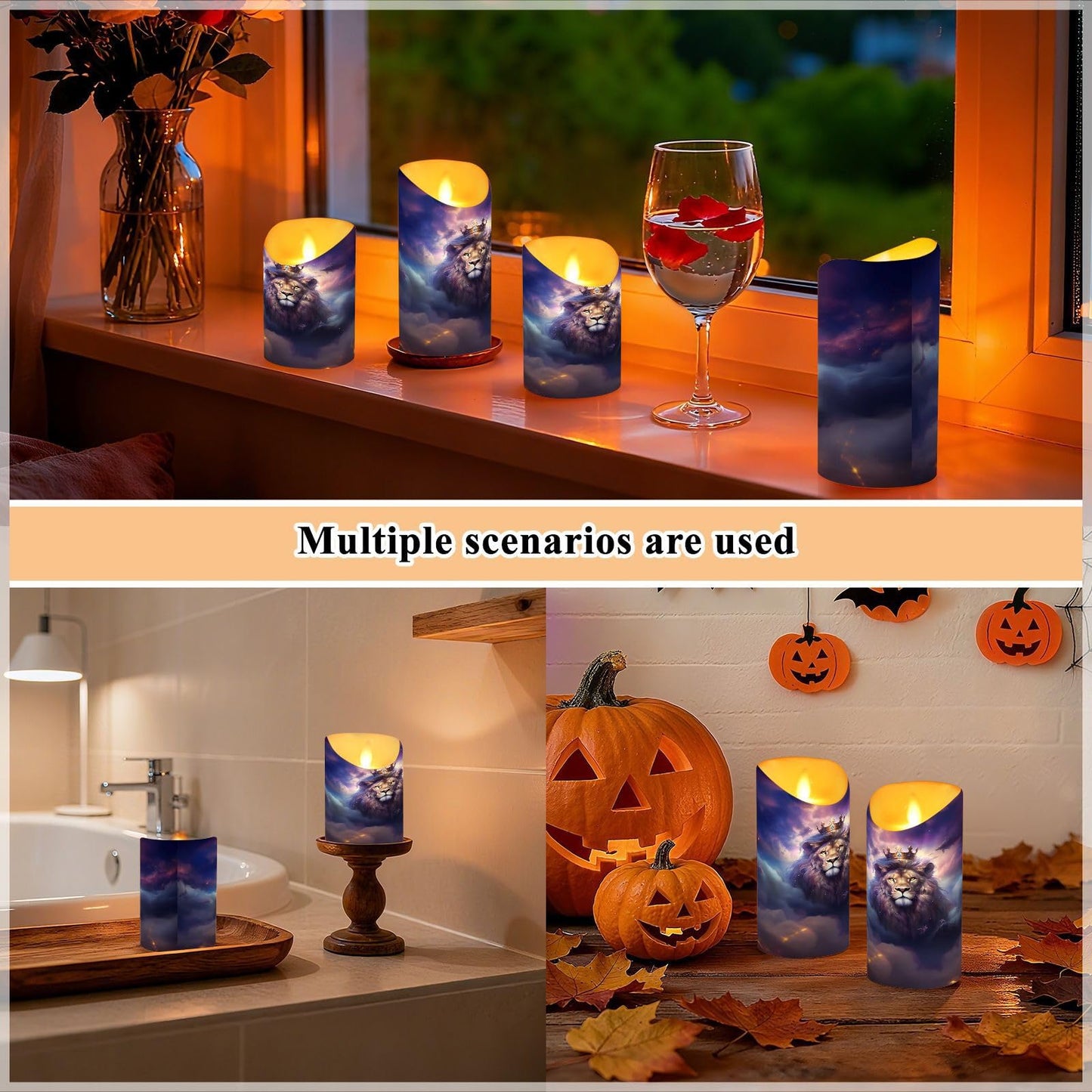ALAZA Lion with Crown Flameless Candles with Remote Timer,LED Flickering Battery Operated Electric Pillar Tea Light Candles for Wedding Table Christmas Decorations 3" x3.9"