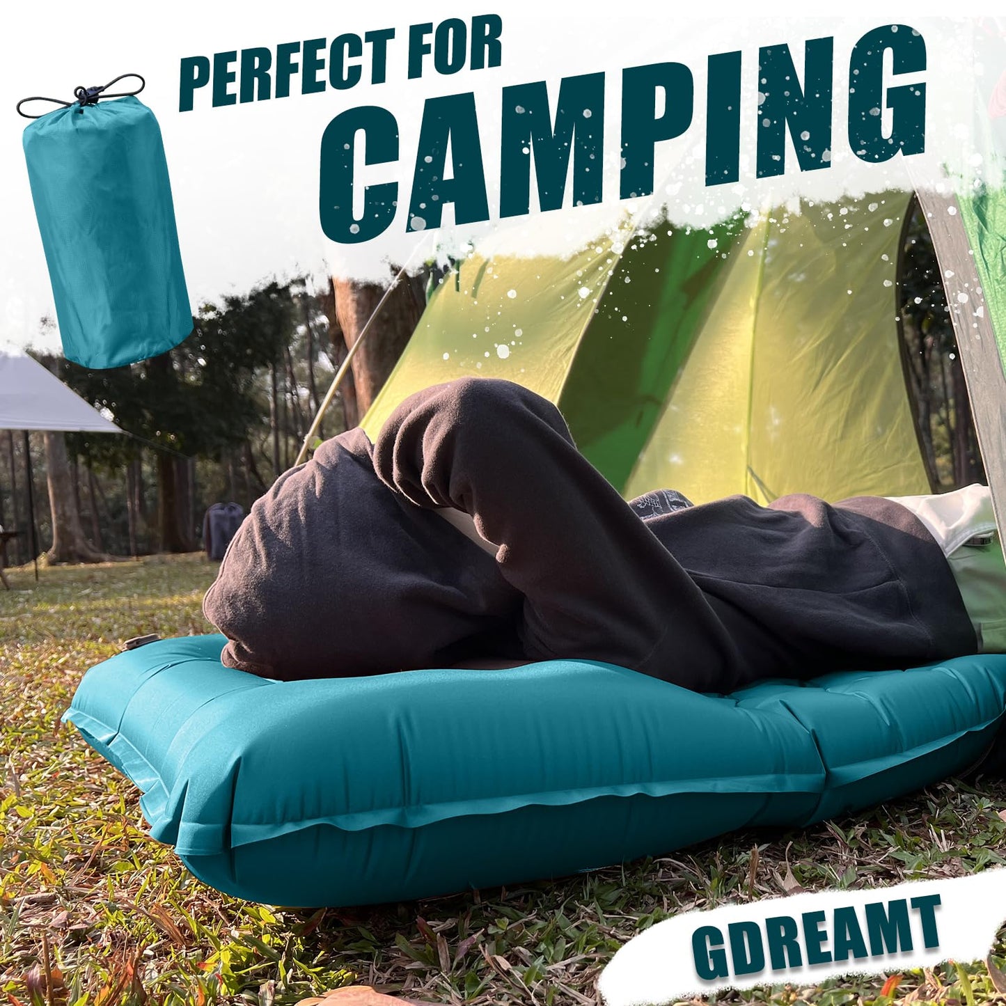 GDREAMT Inflatable Camping Sleeping Pad with Pillow, Extra Thickness 4 Inch Sleeping Mat with Built-in Pump, Compact & Ultralight Camping Air Mattress for Backpacking Hiking Tent Traveling