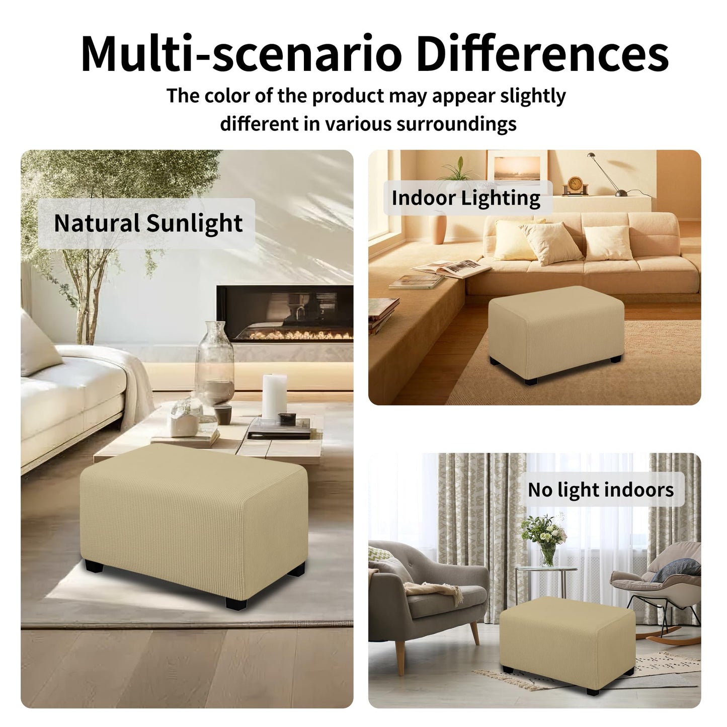 Easy-Going Stretch Ottoman Cover Folding Storage Stool Furniture Protector Soft Rectangle slipcover with Elastic Bottom(Ottoman Small,Beige)