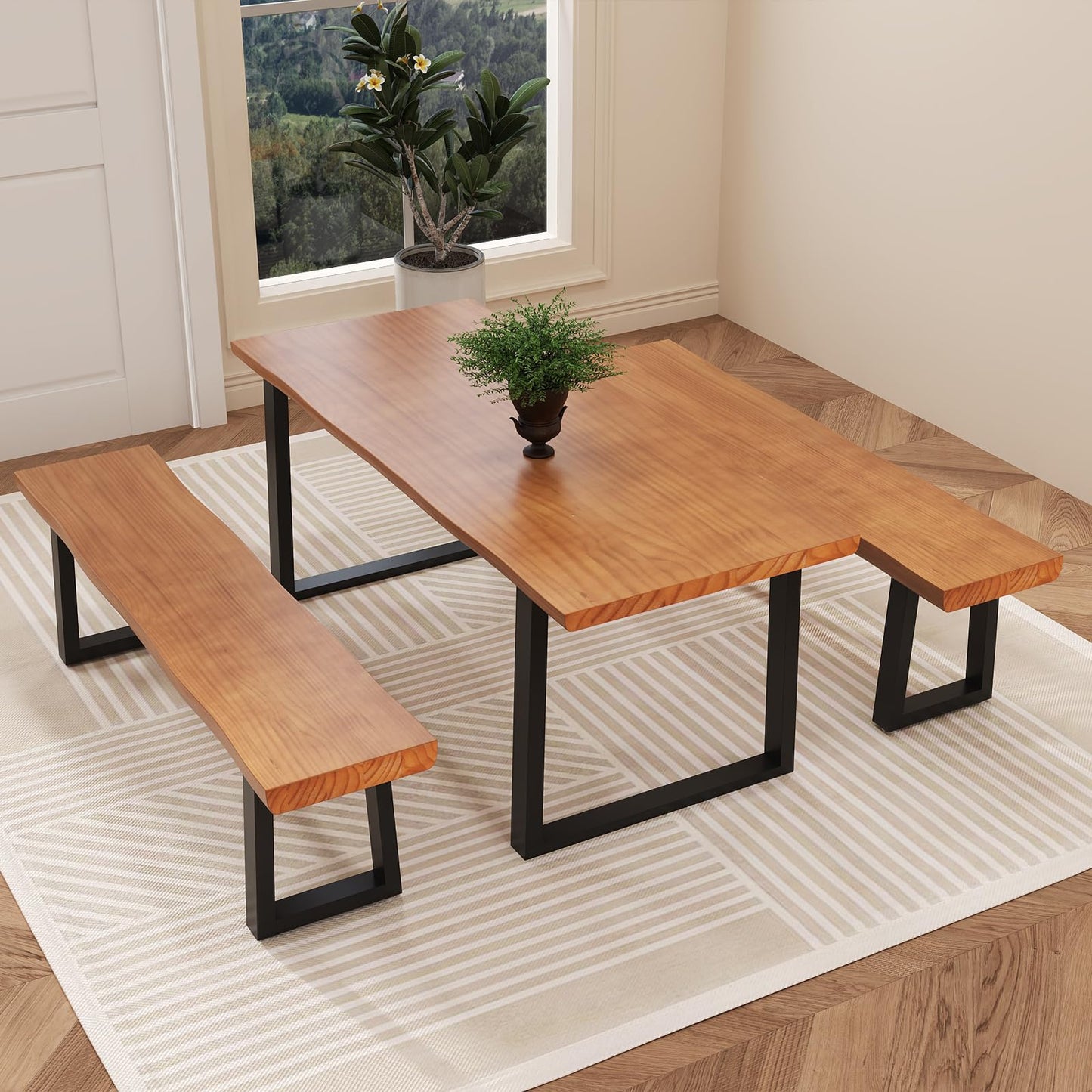 tiedingdingjiaju 31.5in Light Brown Solid Wood Bench with Sturdy Metal Legs - Versatile Dining/Entryway Bench for Living Room, Home Office & Dining Room | Multi Size Options