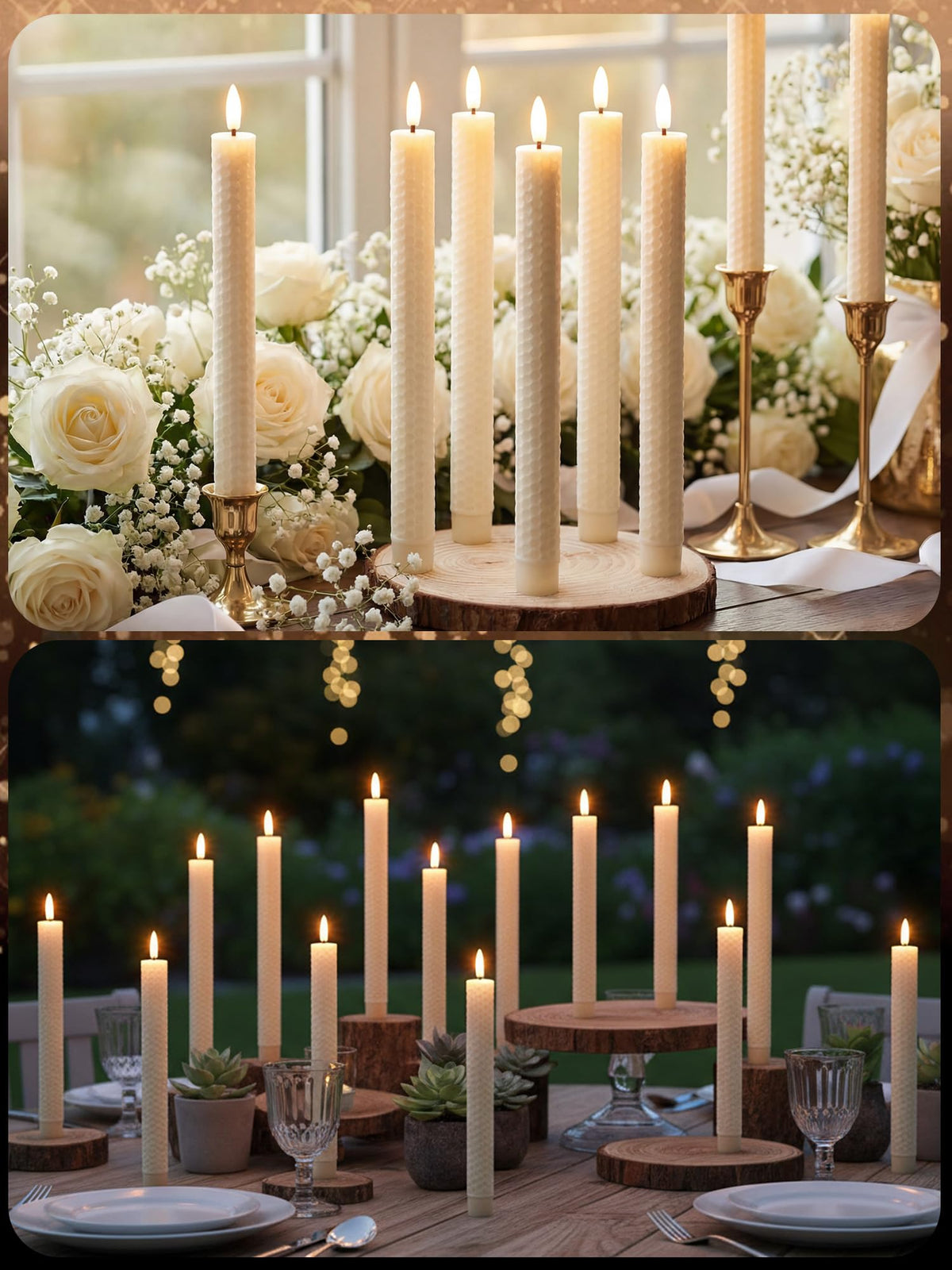 Treela 24 Pcs Flameless Taper Candles Battery Operated Bulk Fake Candles Light LED Candle Sticks Flickering Tapered for Easter Wedding Anniversary Decoration(Honeycomb,10 Inch,Ivory)