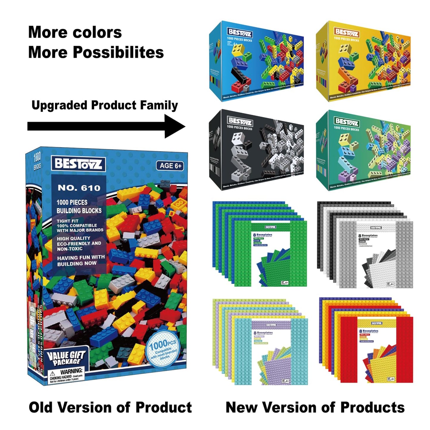 Building Bricks 1000 Pieces in Pastel Colors, Classic Building Blocks Toys & Gifts for Boys & Girls Aged 4+