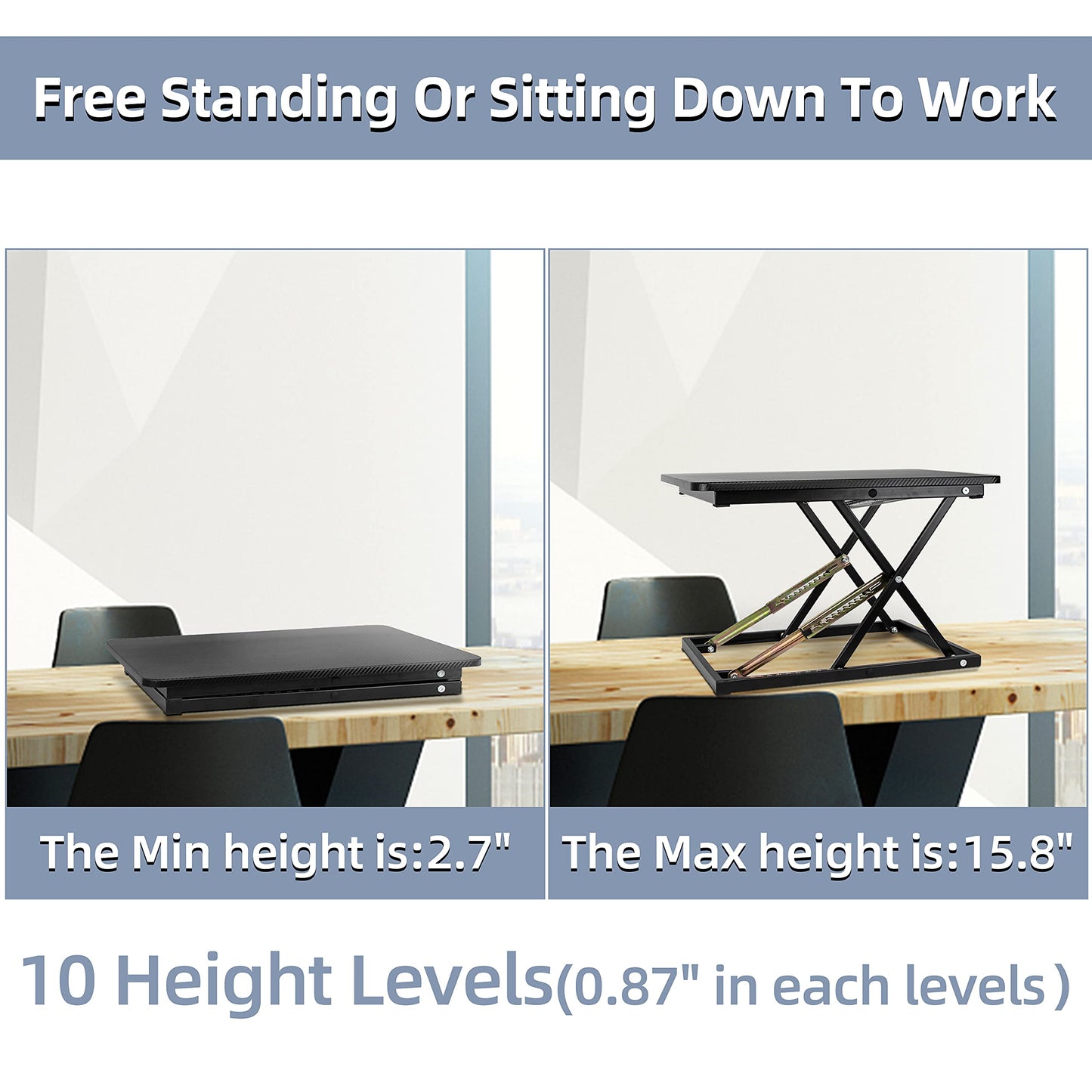 STANDNEE Standing Desk Converter, Height Adjustable Sit Stand Desk Converter, Fully Assembled Monitor Desk Riser for Standing or Sitting, Black, Pattern
