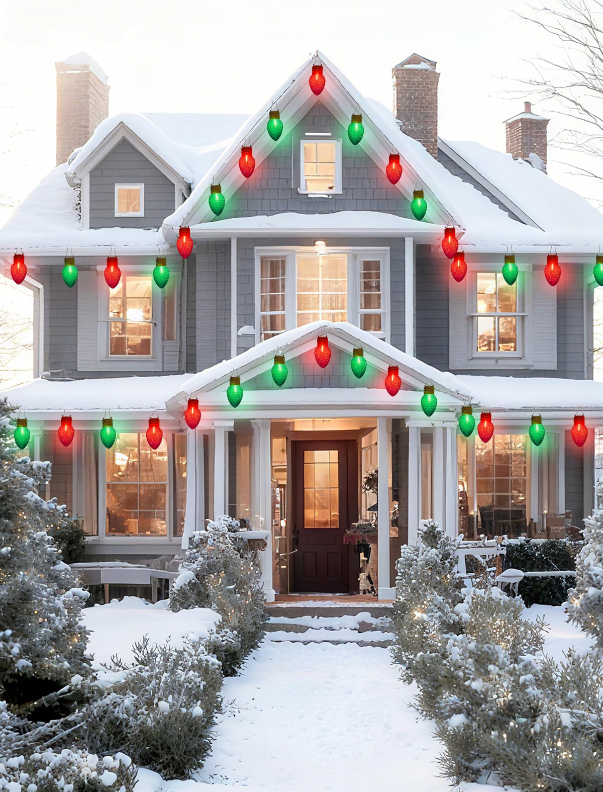 Romasaty Jumbo Christmas Lights, 16FT Giant Christmas Lights with 10 5'' LED Red Green Giant Strawberry Bulbs, C7 Hanging Xmas Light for Patio Garden Party Outdoor Xmas Decorations