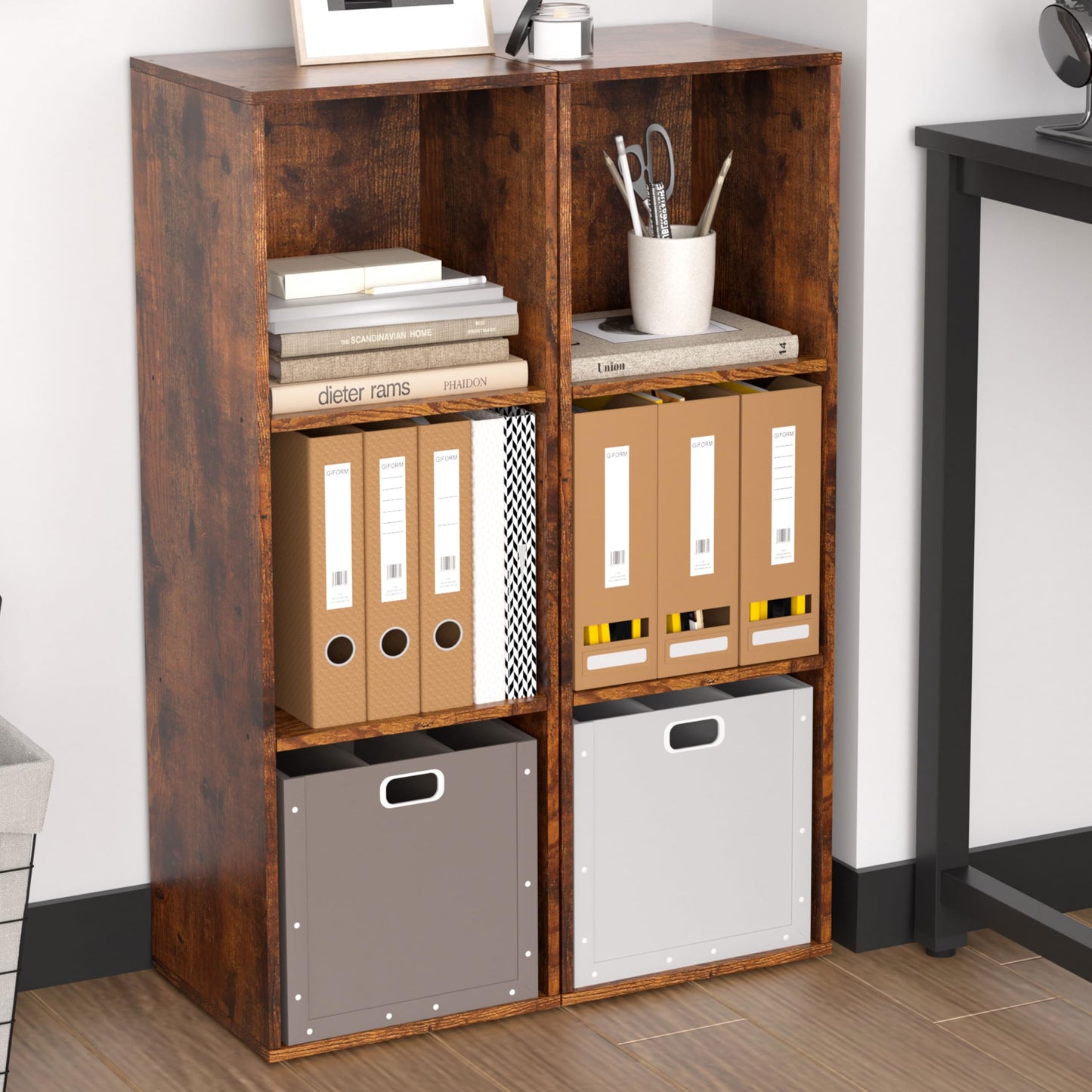 NewBeth Cube Storage Organizer, 3 Cube Retro Bookshelf, Freestanding 3 Tier Open Shelf, Rustic Brown Retro Shelves for Home Office, Bedroom, Living Room, Study