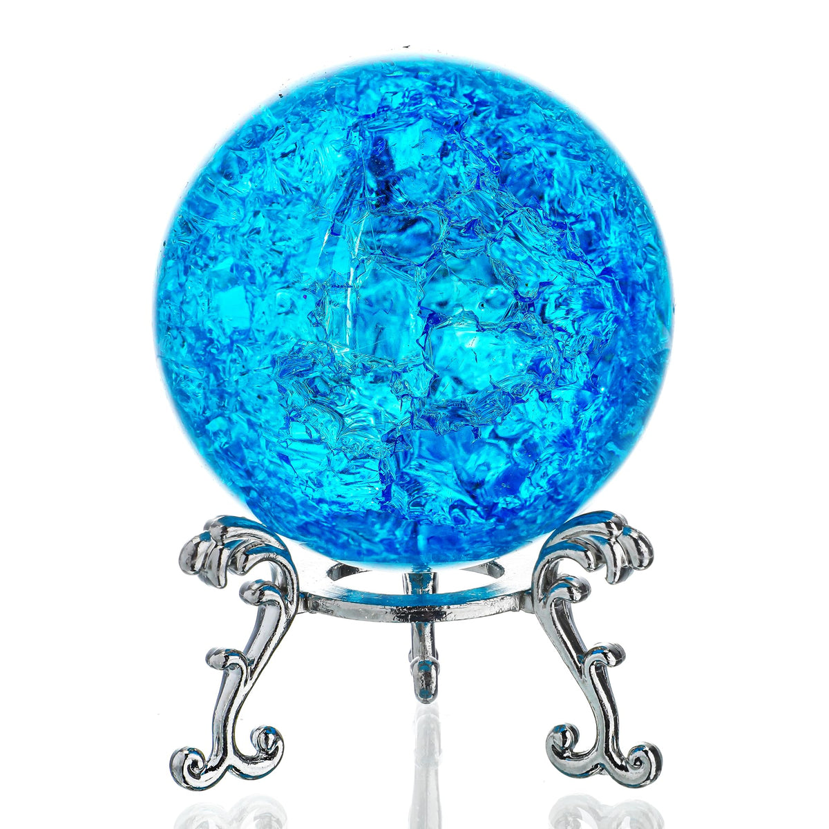 kanpura 60mm Ice Cracked Crystal Ball Paperweight Crystal Ball with Stand Glass Ball Ornament for Christmas Home Decor(Blue)