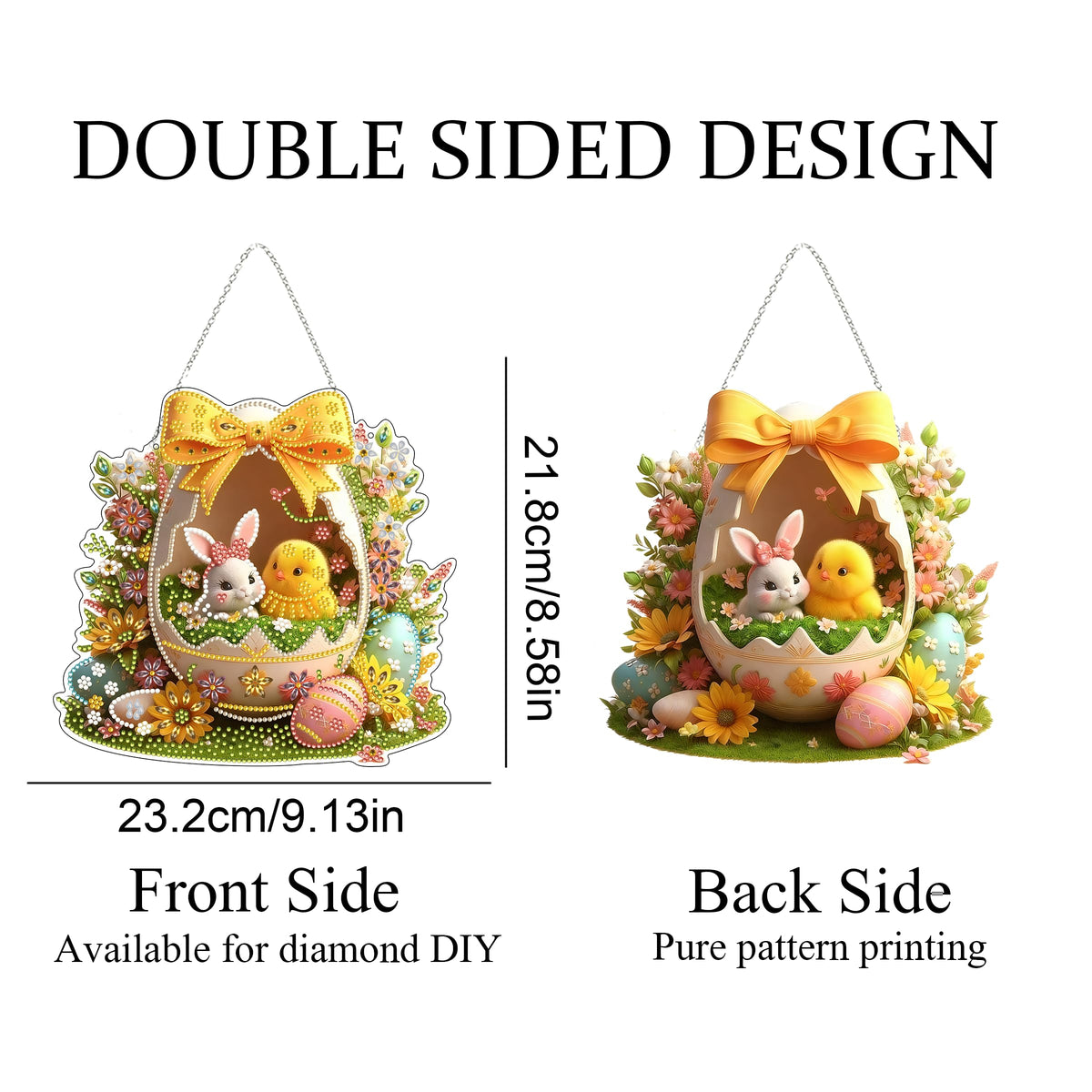 DIY Diamond Art Painting Wreath Kits,Special Shaped Rhinestone Hanging Ornament Diamond Art Window Pendants for Gift Home Garden Wall Hanging Kits,Double Sided (Easter Egg)