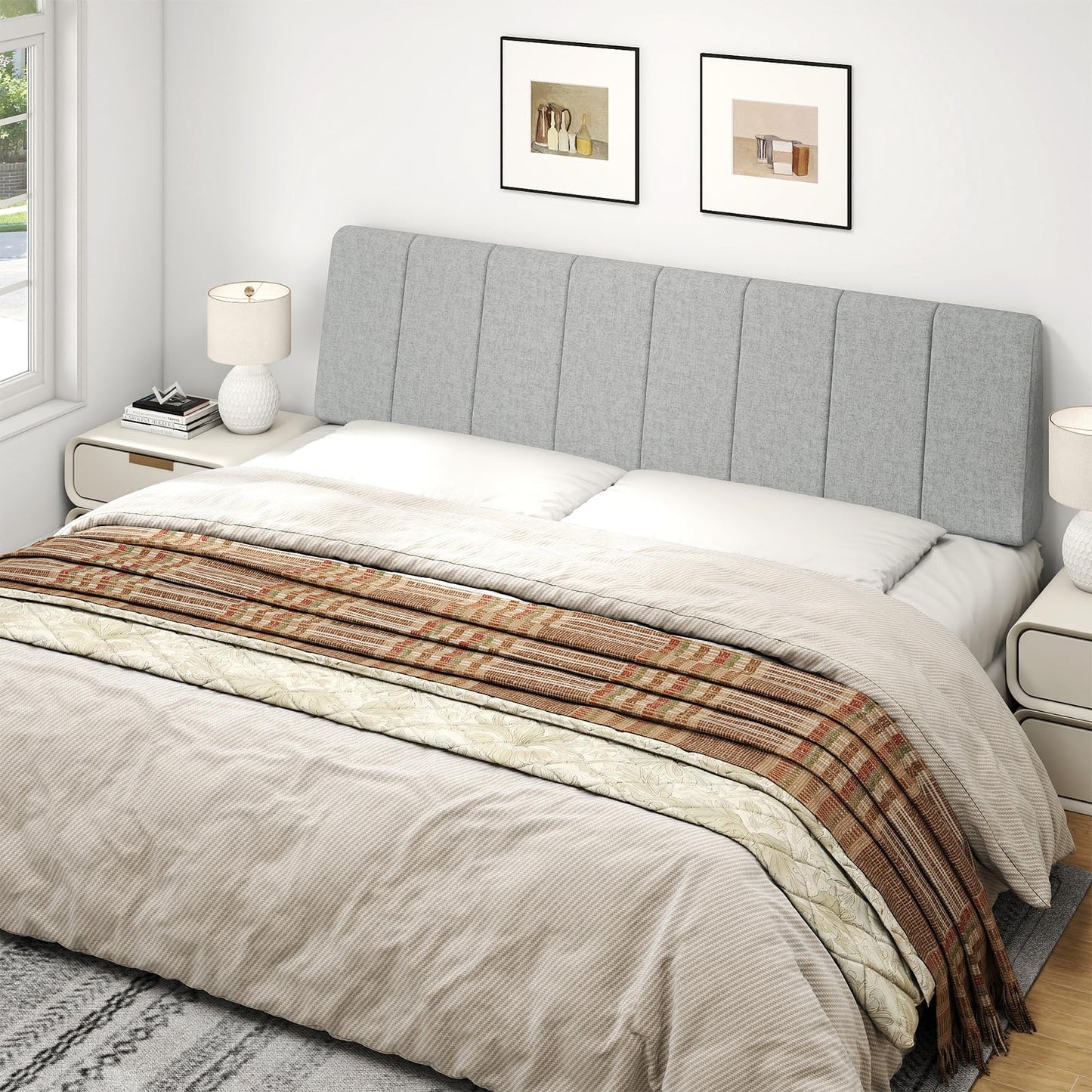 Liiwepo King Size Headboard Only-No Assembly, Upholstered Headboard King Size Linen Fabric Modern Style Headboards Extra-Thick, Light Gray