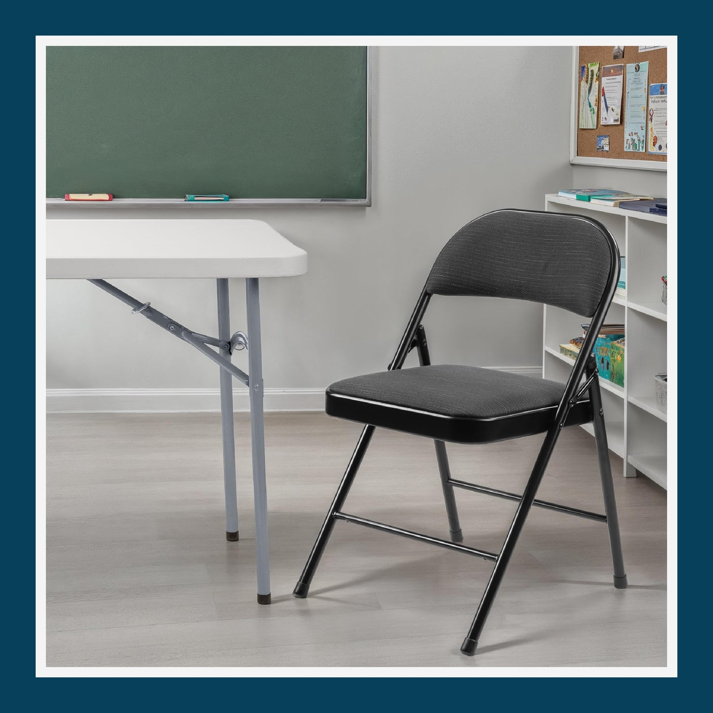 OEF Furnishings OEF970 Series Premium Fabric Padded All Steel Folding Chairs, Comfort Cushioned Seat & Back for Meeting Office Training Rooms (4 Pack, Cosmic Black)