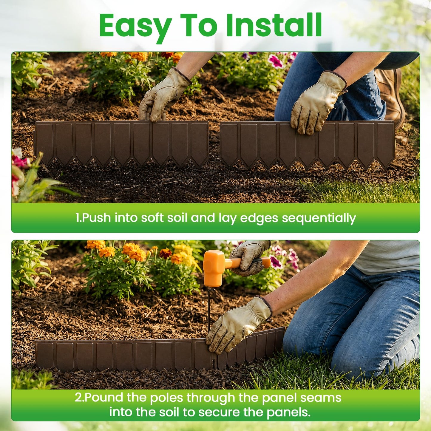 25 Panels Modular Metal Garden Edging 3.2in (H) x 33 ft (L)–Landscape Edging with 26 Stakes, Adjustable 0-270°for Curved Lawn & Flower Bed Borders, No Dig Metal Edging for Landscaping (Rust)