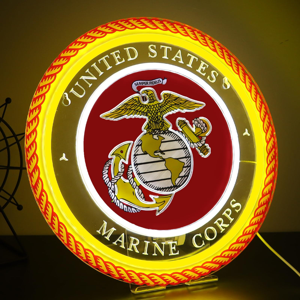 WittyRhE Military-themed Neon Lights Veteran Neon Signs Wall Decor for Man Cave Bedroom Bar Army Themed Gift Art for Christmas Party-12.6Ć12.6 IN-USB Powered-Acrylic