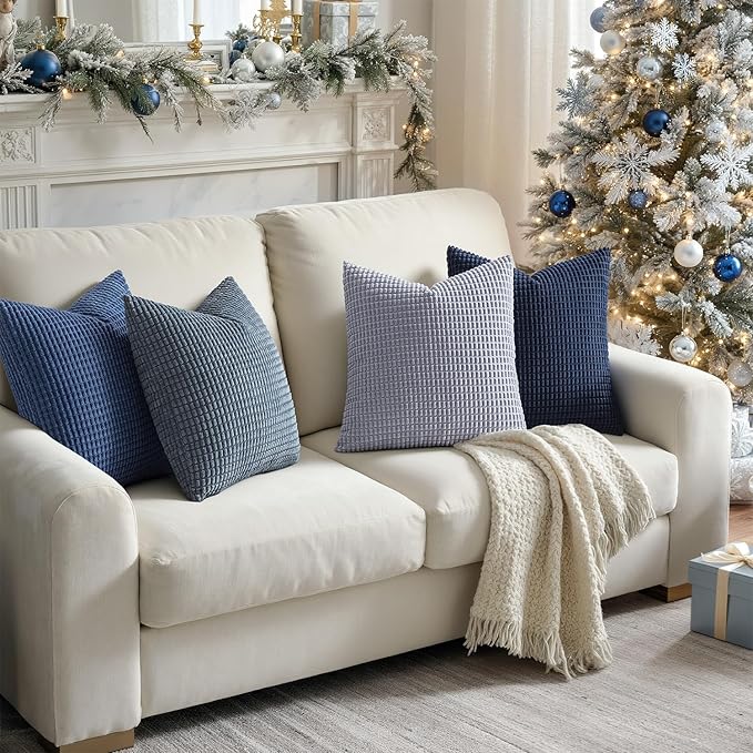MIULEE Blue Decorative Pillow Covers 18x18 Inch Set of 4 Boho Western Farmhouse