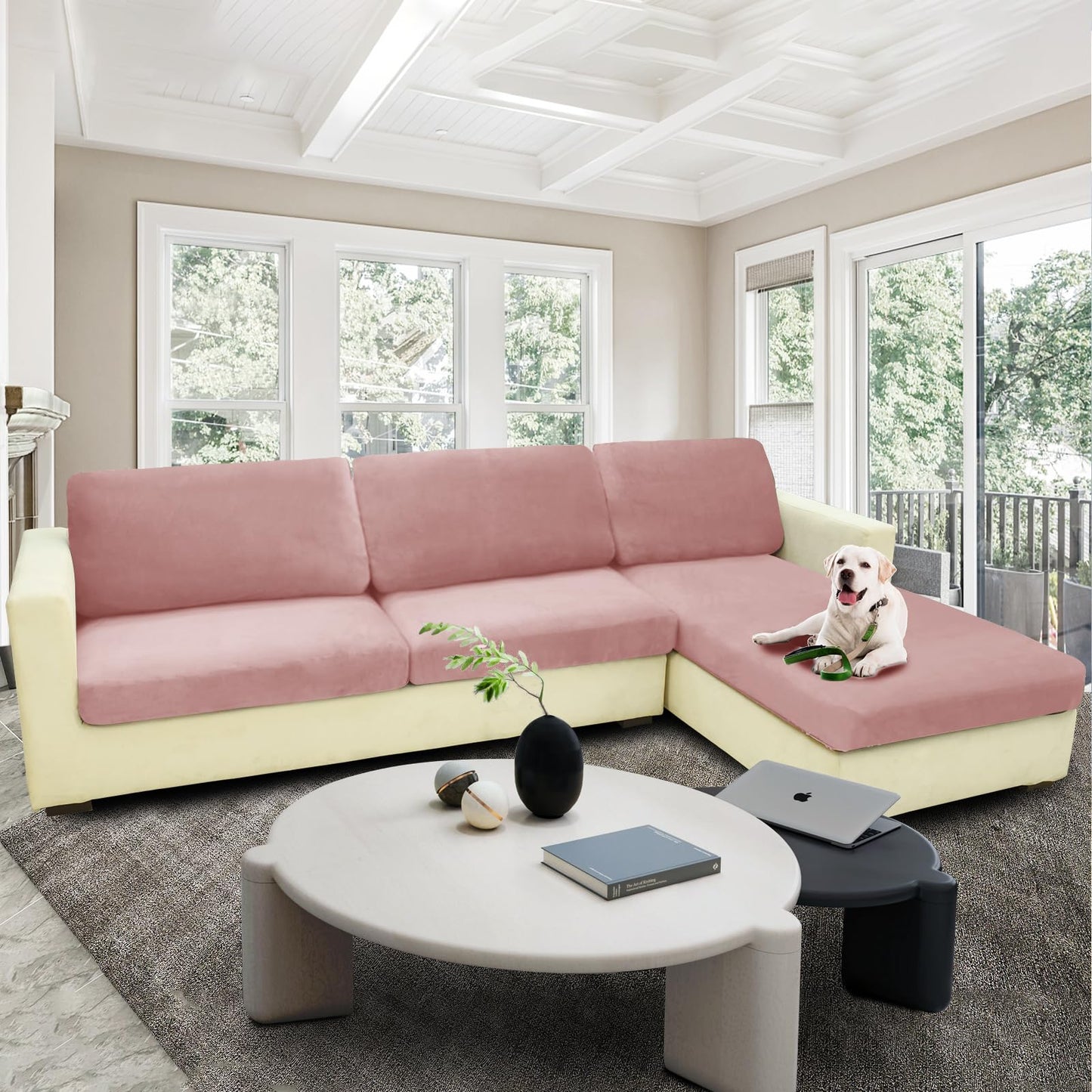 MAXIJIN Velvet Stretch Cushion Cover Fitted Couch Cushion Slipcovers 1 Pack Arm Chair Seat Cushion Cover for Individual Cushion Sofa Chair with Elastic Bottom (Chair Cushion, Dusty Pink)