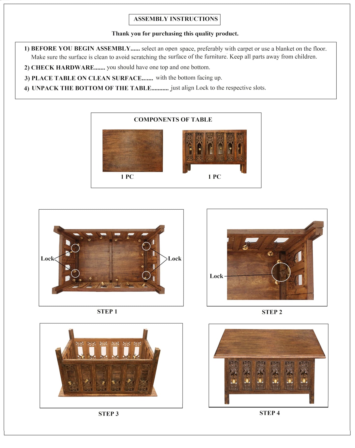 COTTON CRAFT Solid Wood Coffee Table – Ghanti Bells Hand Carved Center Table with Foldable Legs – Decorative Table - Living Room Small Spaces Bedroom - No Tools Assembly -30.5x21.5x18- Antique Brown