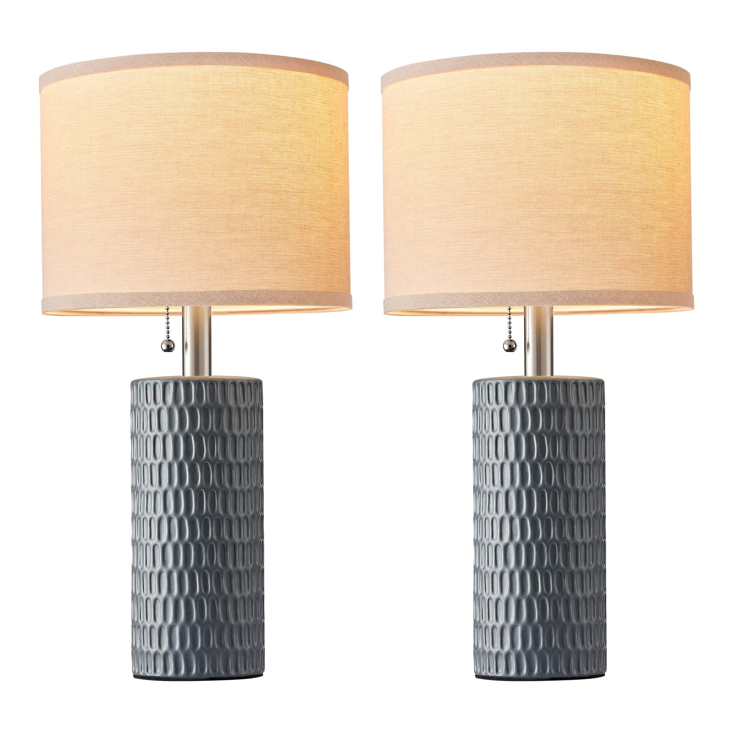 Reaketon 20.5" Modern Ceramic Table Lamps for Bedroom Set of 2, Bedside Lamps for Night Stands with Beige Lampshade, Farmhouse Table Lamp for Living Room Office Dorm, Grey