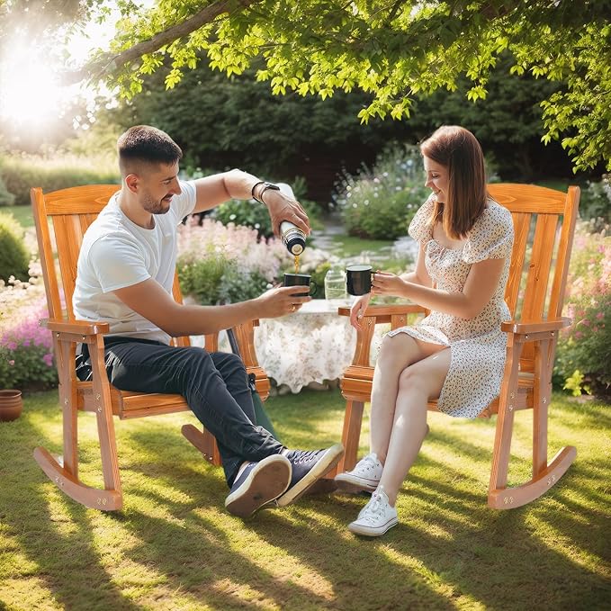 VINGLI Outdoor Rocking Chair Set of 2, Heavy Duty 600 LBS Wooden Rocking Chair