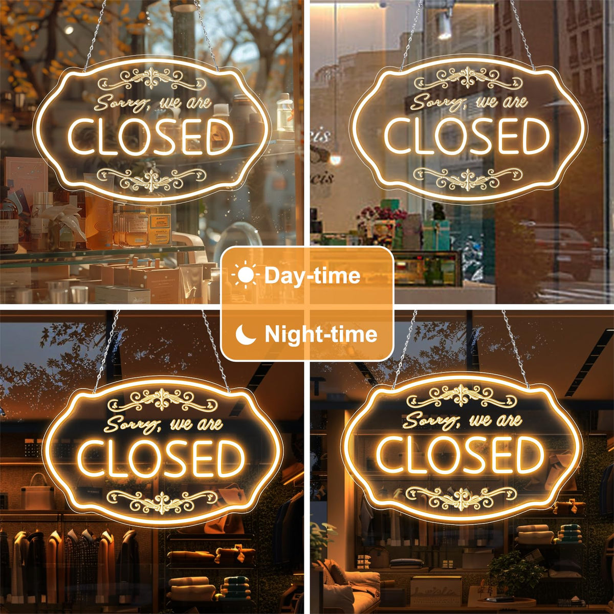 LED Neon Closed Sign for Business, 16.5x10'' Sorry We’re Closed Signs, Warm White Adjustable Brightness Neon Lights for Party, Bar, Salon, Stores, Hotel, Wall Decor, Clubs, office, Hotels