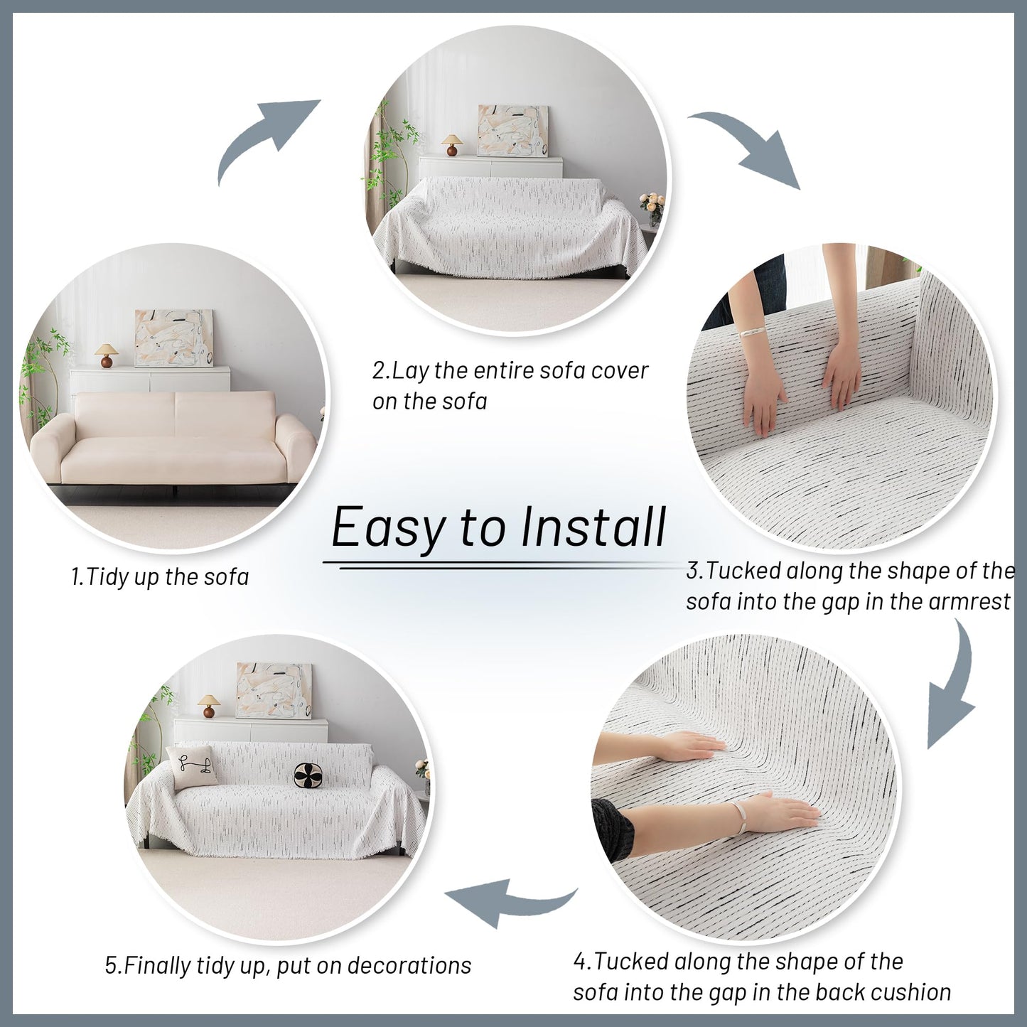 MYSKY HOME Loveseat Cover White Couch Cover Sectional Couch Covers for 2 Cushion Couch Sofa Thick Universal Chenille Sofa Cover with Tassel Durable Furniture Protector for Dogs 91" x 118"
