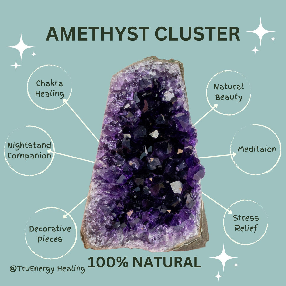 TRUENERGY Natural Amethyst Cluster Quartz Crystal โ 0.5 To 1.0 lbs Grade A+ Raw Dark Purple Geode Stone from Uruguay Amatista Piedra โ Great for Home Decoration, Meditation, Chakra Work, Stress Relief (0.5-1 lbs)