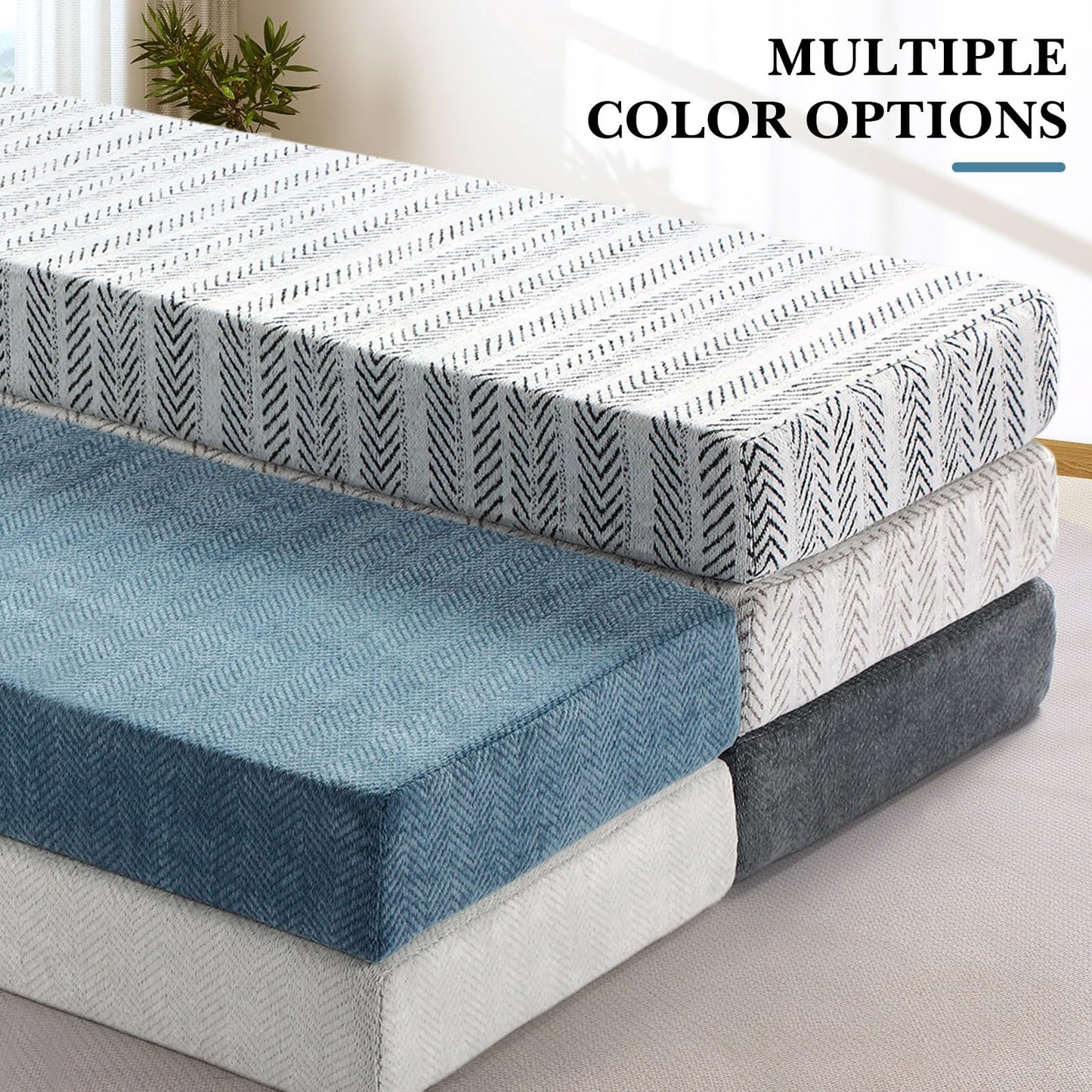 Leinuosen Bench Cushion 42x16x4 Inch for Indoor Furniture Weaving Texture Chenille Kitchen Bay Window Non Slip Seat Cushion Tufted Thicken Pad for Patio Porch, Mudroom Entryway (Haze Blue)