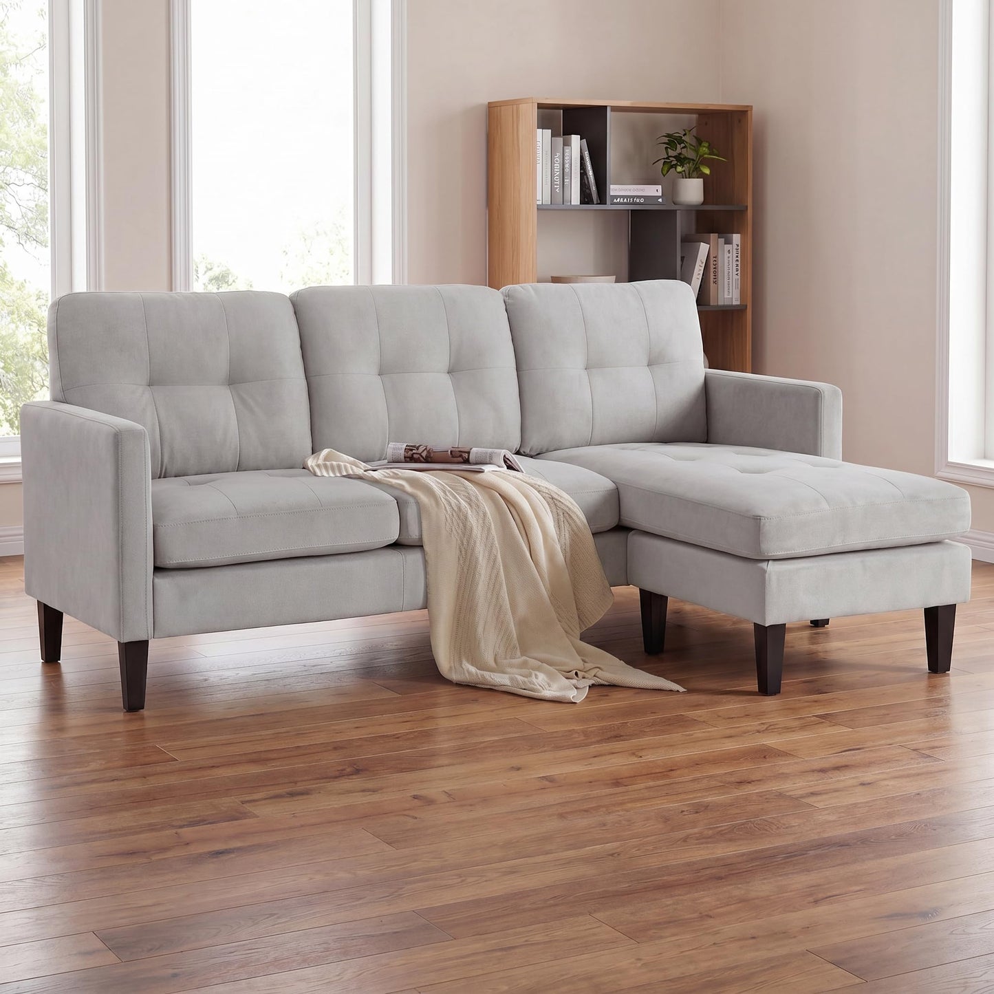 NicBexl 74'' L Shaped Small Couch, Lounge Sectional Couch with Chaise, Sleeper Sofa for Apartment Size, Small Sectional for Living Room, Office, Guest Room & Small Spaces, Light Gray
