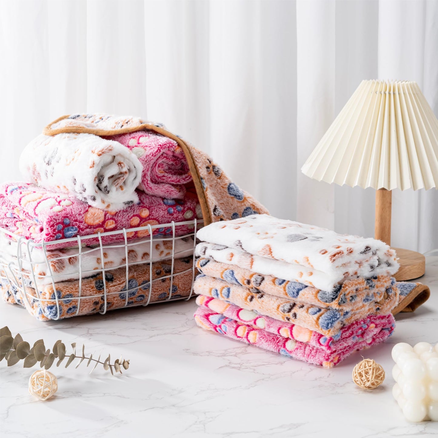 1 Pack 3 Blankets Super Soft Fluffy Premium Fleece Pet Blanket Flannel Paw Printed Throw for Dog Puppy Cat (Small 23x16'', Blue, Red, Grey)