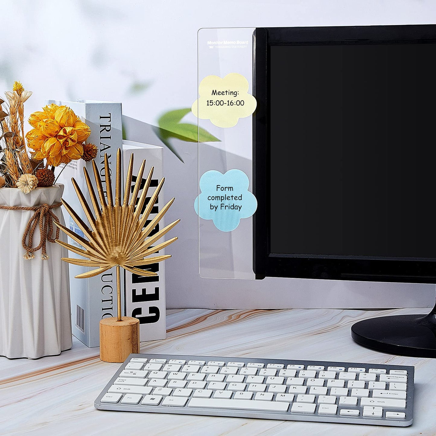 Zonon 2 Pieces Monitor Memo Board, Memo Boards for Computers Transparent Acrylic Monitor Side Panel Office Desk Accessories Desktop Computer Sticky Note Holder for Office Home Work Desk