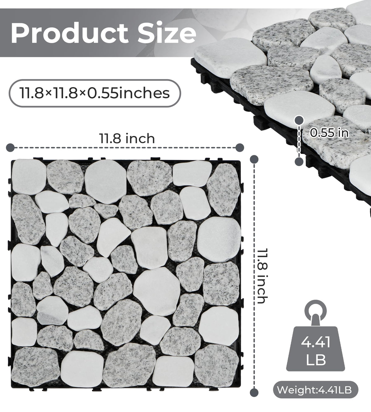 jxgzyy 4PCS Stone Decking Tiles, 11.8"x11.8" Pavers for Walkway